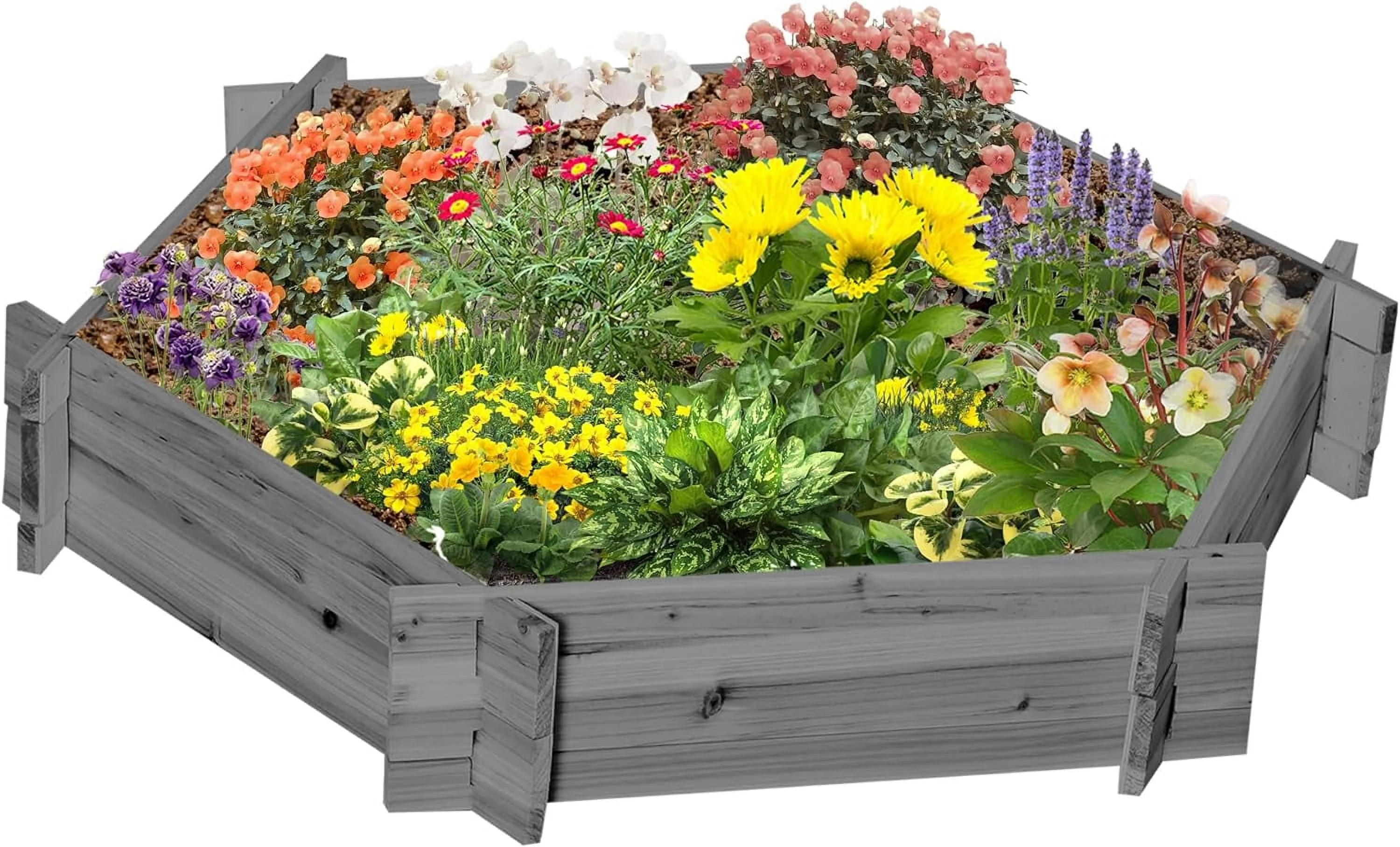 Wooden Raised Garden Bed, Hexagon Screwless Planters for Outdoor Plants, Vegetables, Flowers, Herbs, 39