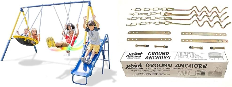 Starlight Metal Swing Set with LED Swings, Saucer Swing and 5ft Slide