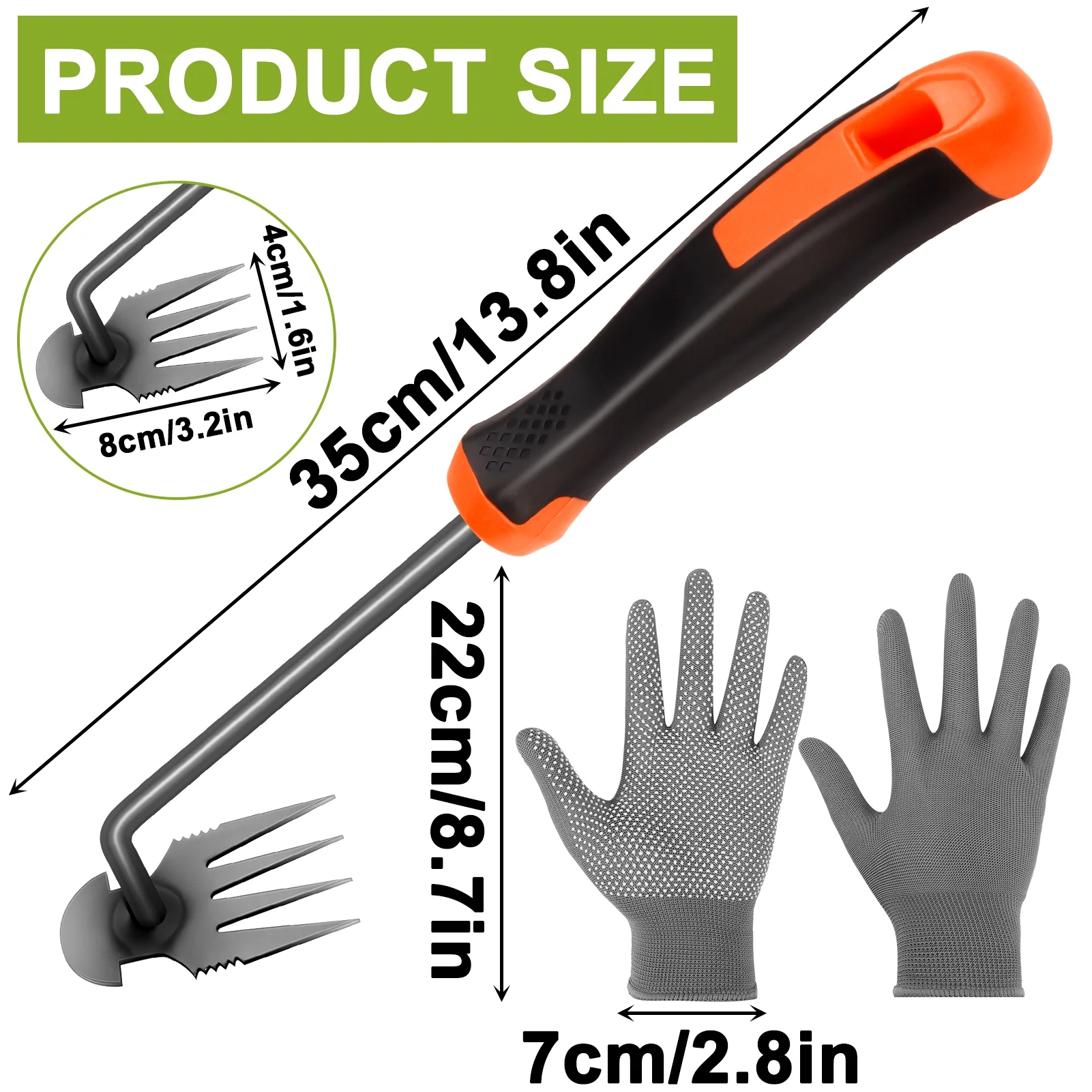 Bocaoying Weed Puller Tool with Rubber Handle and Gloves, 13'' Weeder Hand Tool for Garden, Weeding Tool with 4 Claws, Weeder Garden Root Remover Tool for Garden, Gap or Corner Weeding