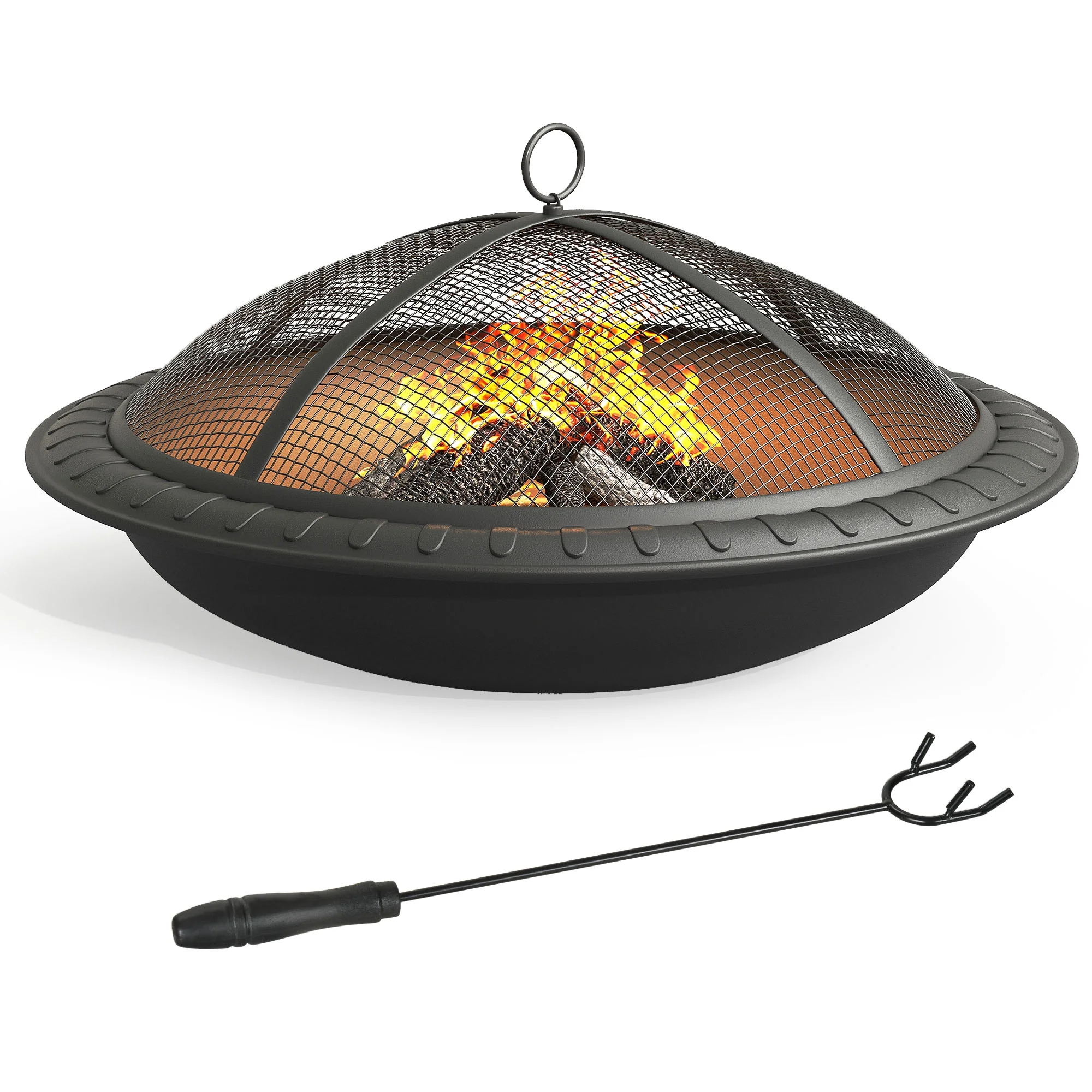 Dextrus 30 inch Fire Pits for Outside Firepit Outdoor Fire Pit Wood Burning Portable Firepit Bonfire Pit Steel Round Outdoor Fireplace for Deck Camp Patio with Spark Screen,Detachable Grate,Poker