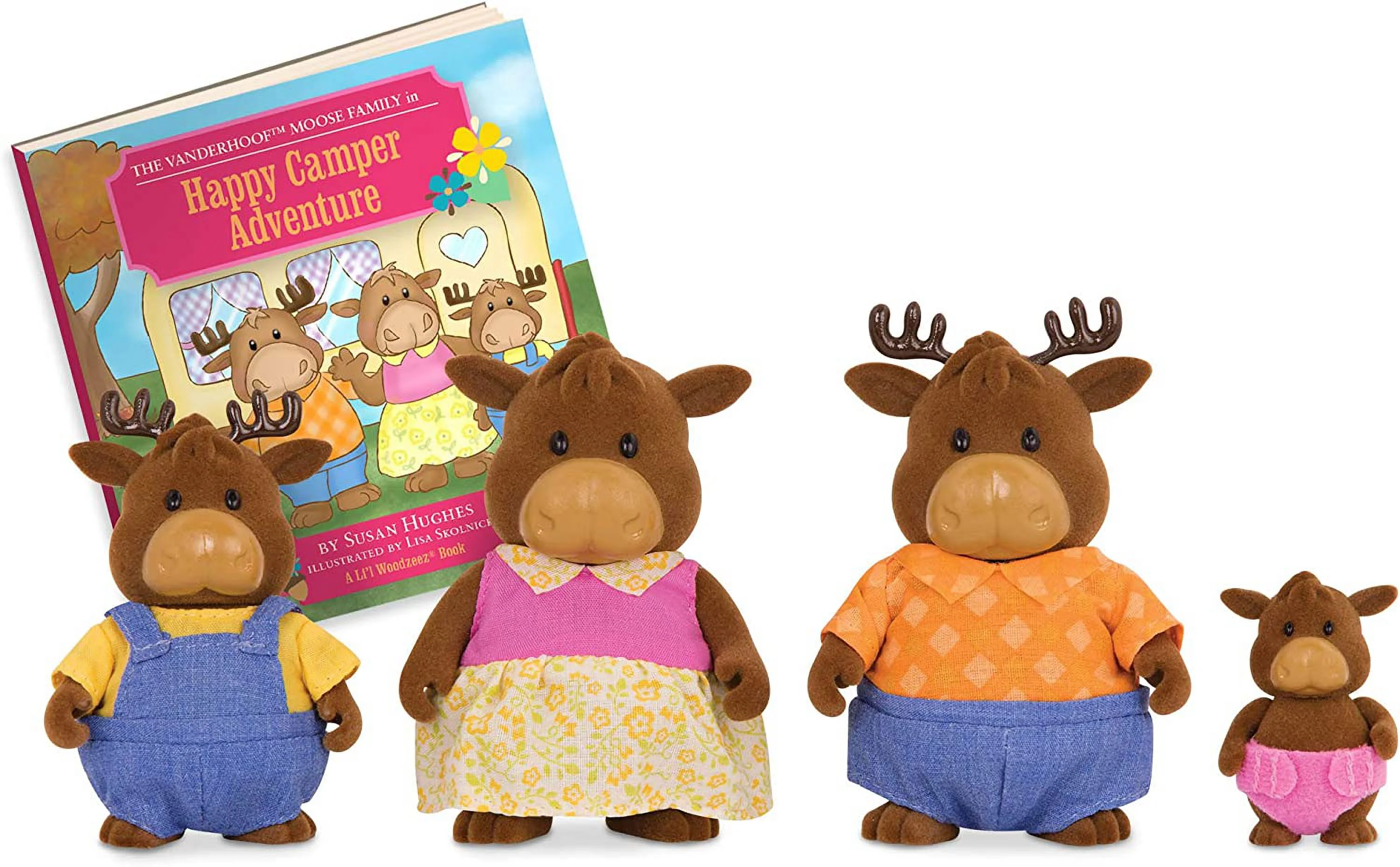 Lil Woodzeez Moose Family Set Vanderhoof Moose With Storybook 5Pc Toy Set With Miniature Animal Figurines Family Toys And Books For Kids Age 3
