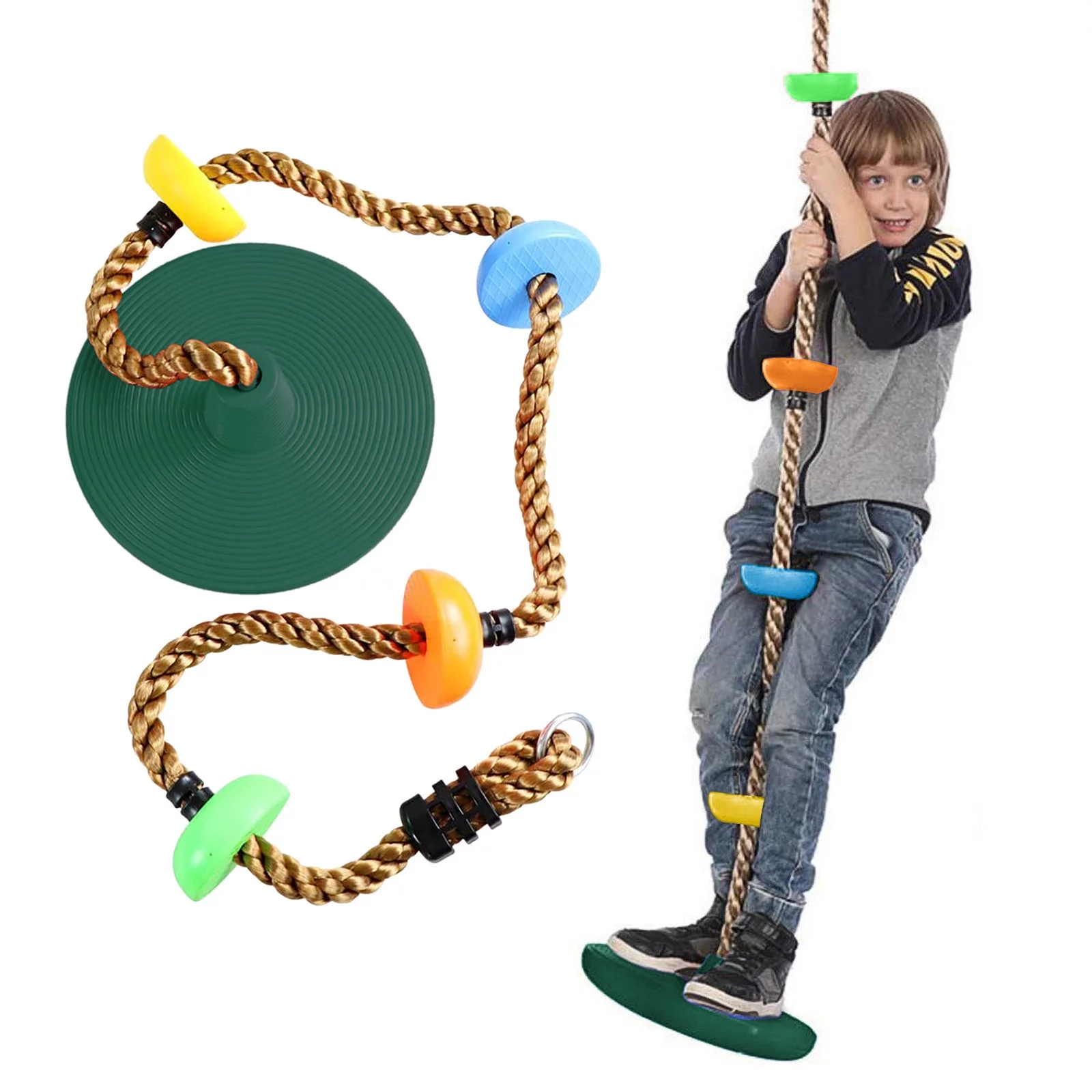 Kids Gear 12'' Climbing Rope With Platform & Disc Tree Swing Seat Set Fun For Kids Outdoor Mens Birthday Gift Ideas