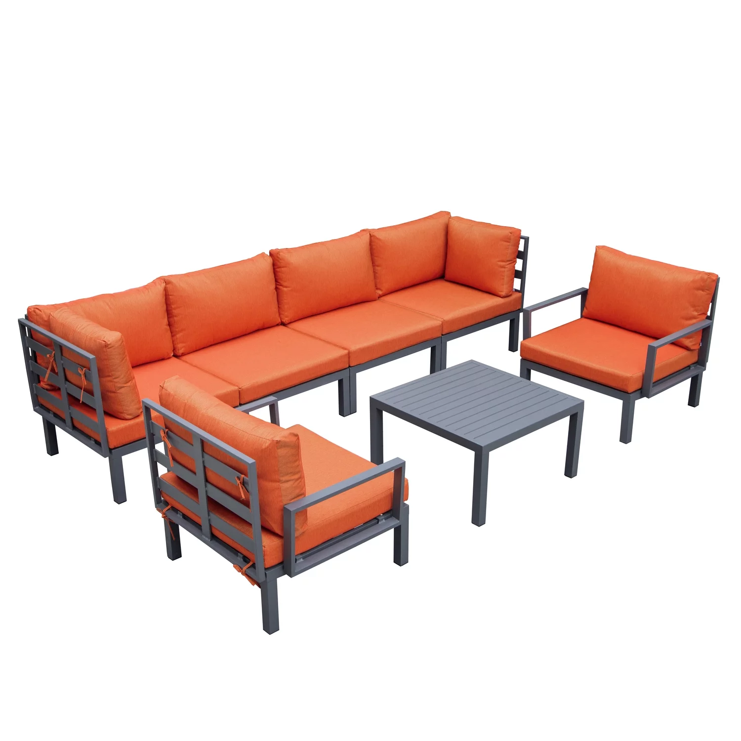 Maykoosh Modern Minimalism 7-Piece Aluminum Patio Conversation Set With Coffee Table And Cushions