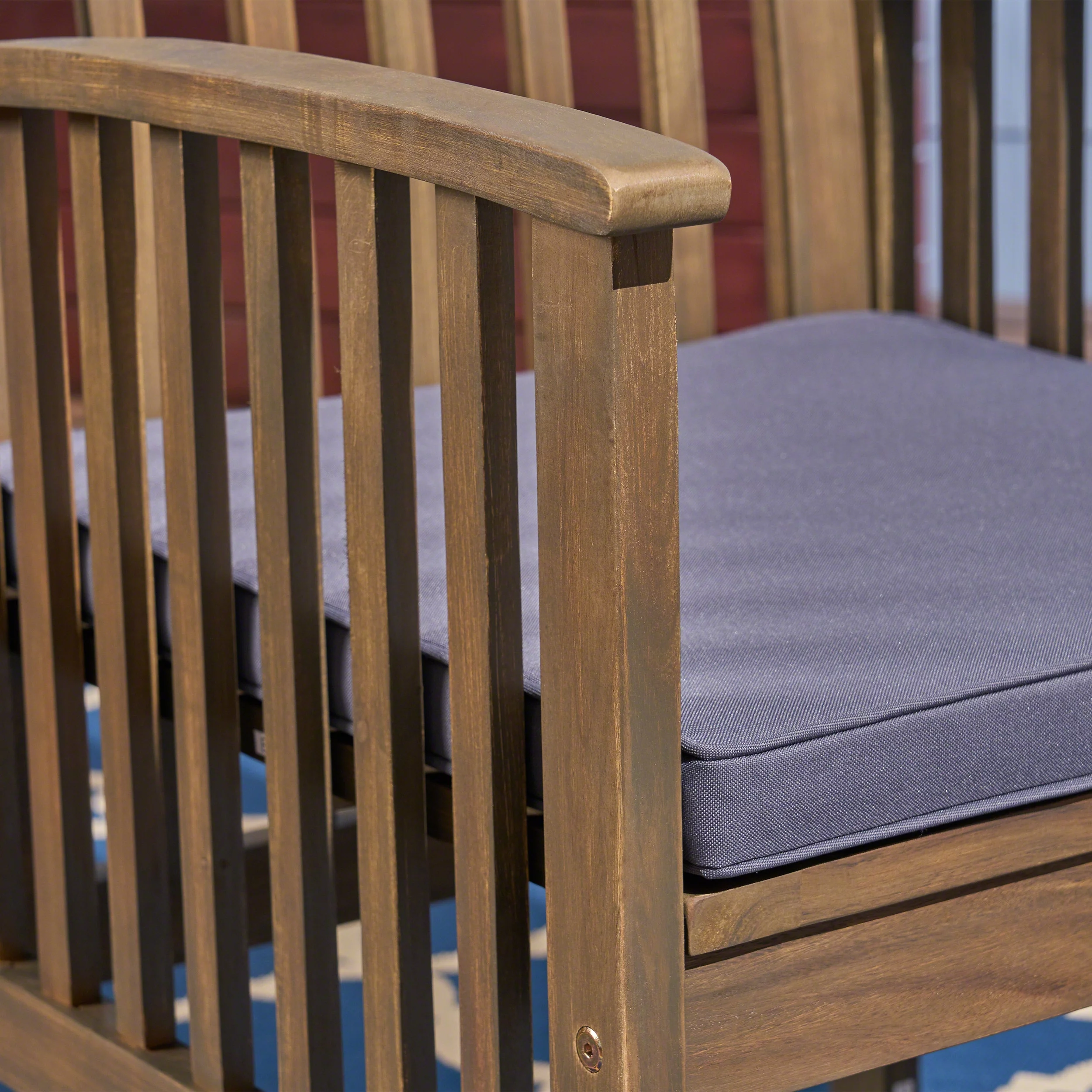 Frederic Outdoor Acacia Wood Dining Chair with Cushions, Set of 2, Grey, Dark Gray