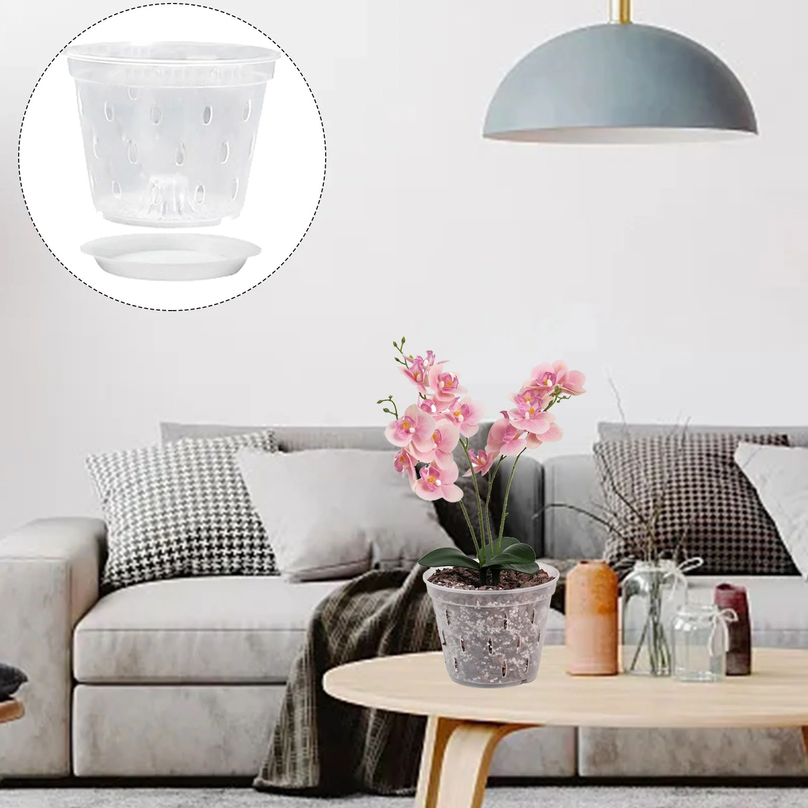 5 Inch Phalaenopsis Planter Clear Orchid Planter Root Control With Hole Basin And Tray