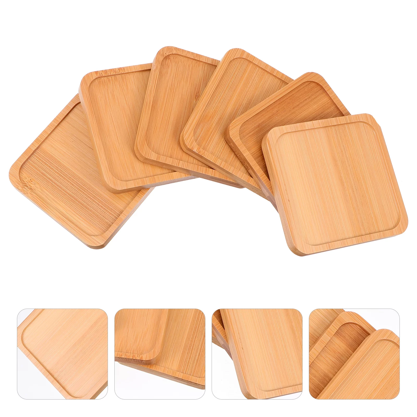Gongxipen 6pcs Creative Plant Pot Trays Delicate Flower Pot Trays Beautiful Bamboo Trays