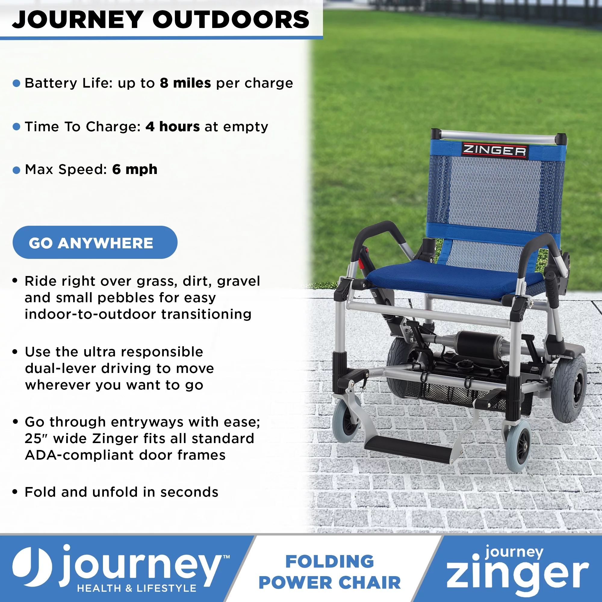 Zinger Folding Power Chair with Arm Rests Blue