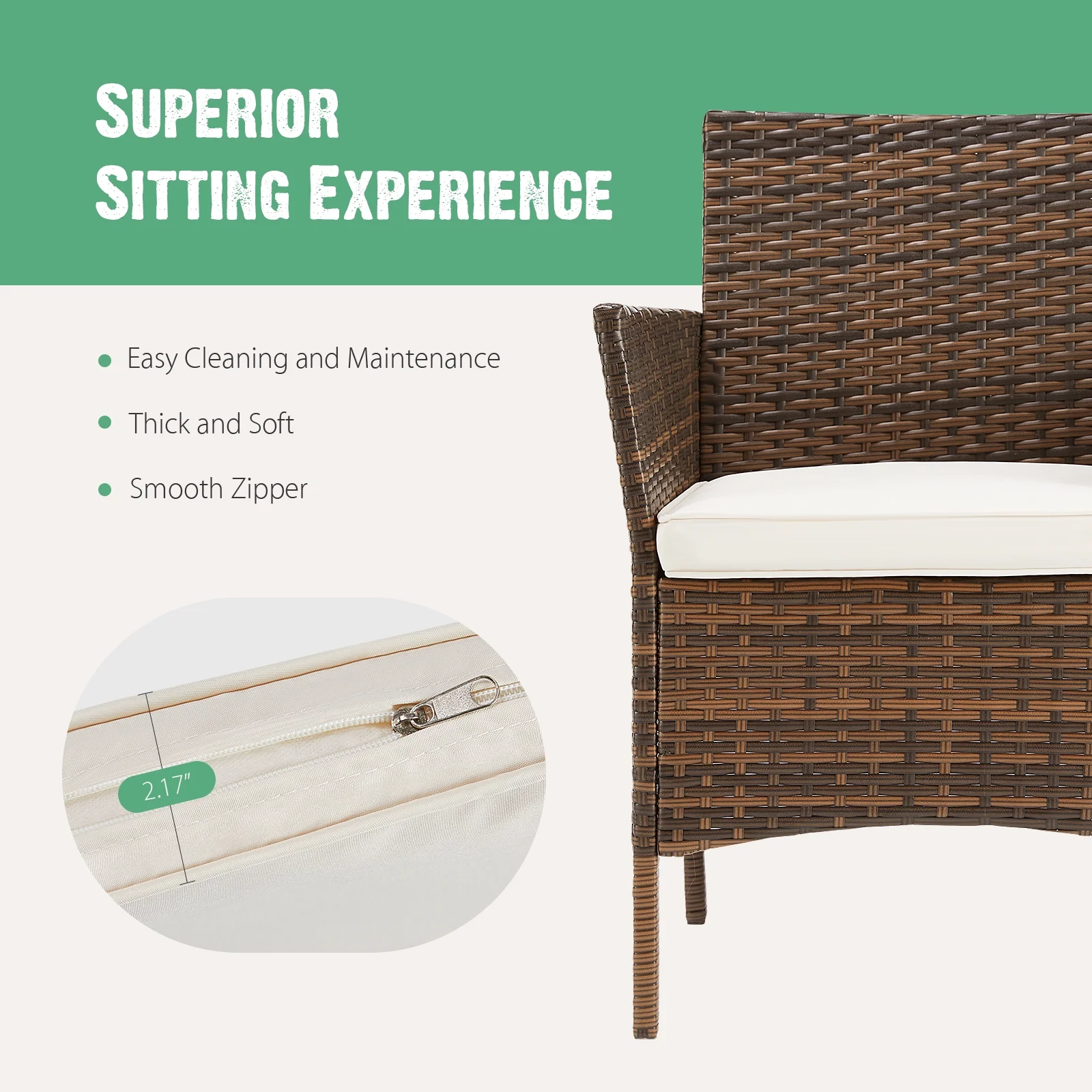 EDX 3 Piece Outdoor Wicker Conversation Set, Patio Rattan Chair Set, Patio Furniture Set with Table,Brown