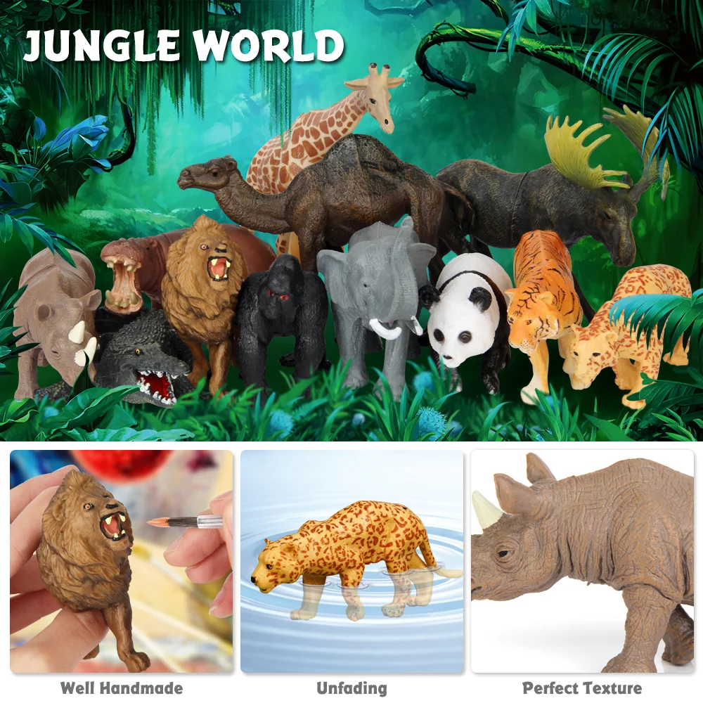 Safari Animal Toys Figures, 12 PCS Realistic Jumbo Wild Jungle Animals Figurines, Large African Zoo Animal Playset with Lion,Elephant,Giraffe, Plastic Animal Learning Toys for Kids Toddlers Boys Girls