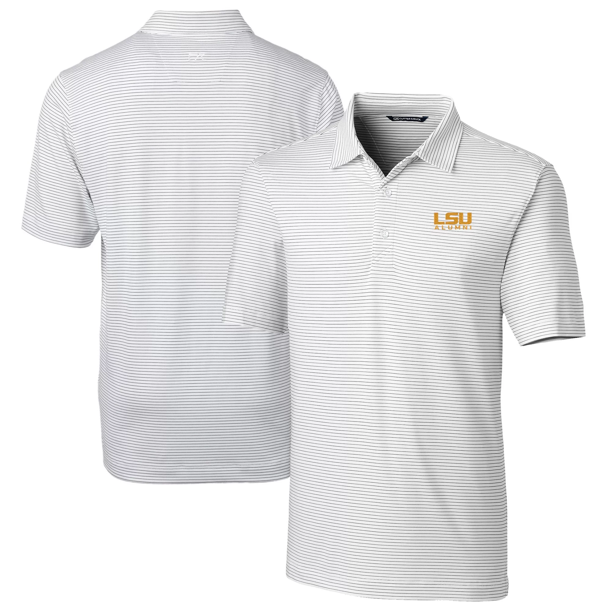 Men's Cutter & Buck  White LSU Tigers Alumni Logo Forge Pencil Stripe Stretch DryTec Polo