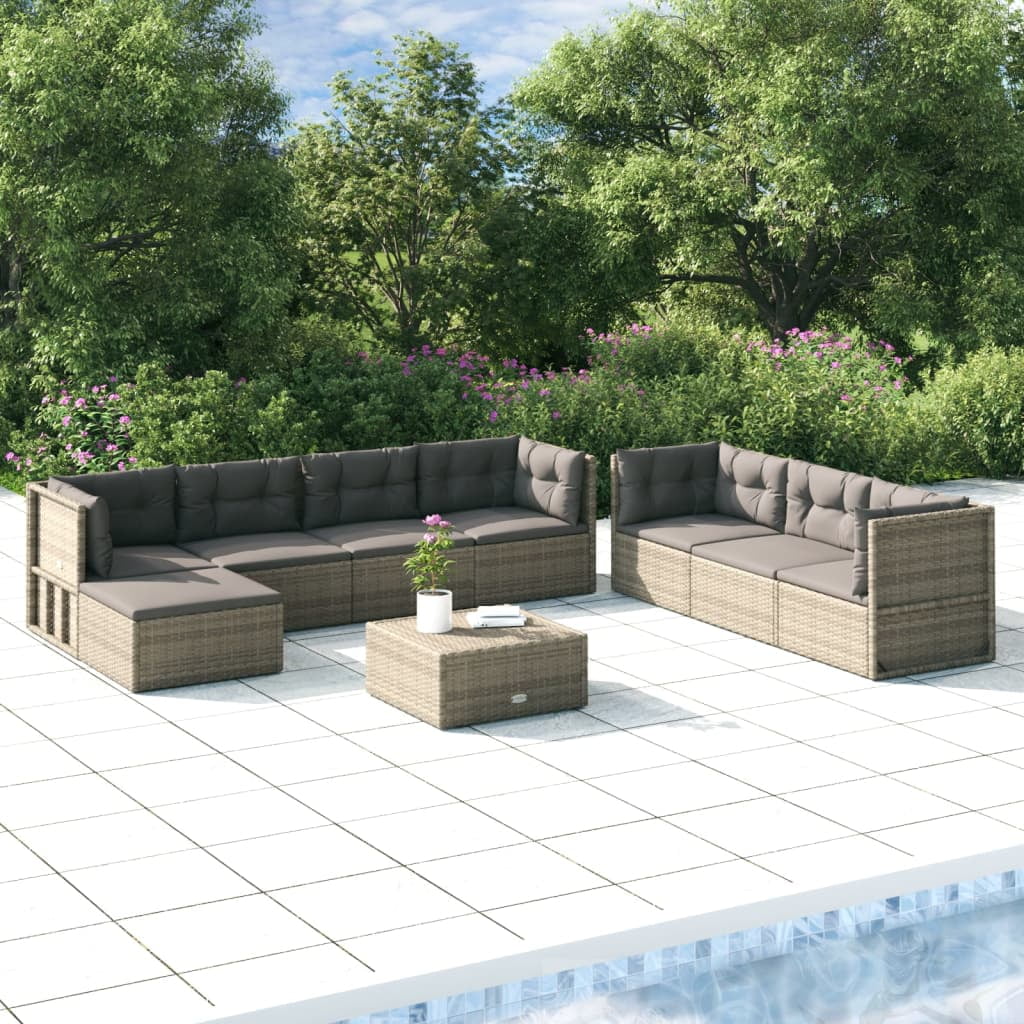 Suzicca 8 Piece Patio Set with Cushions Gray Poly Rattan