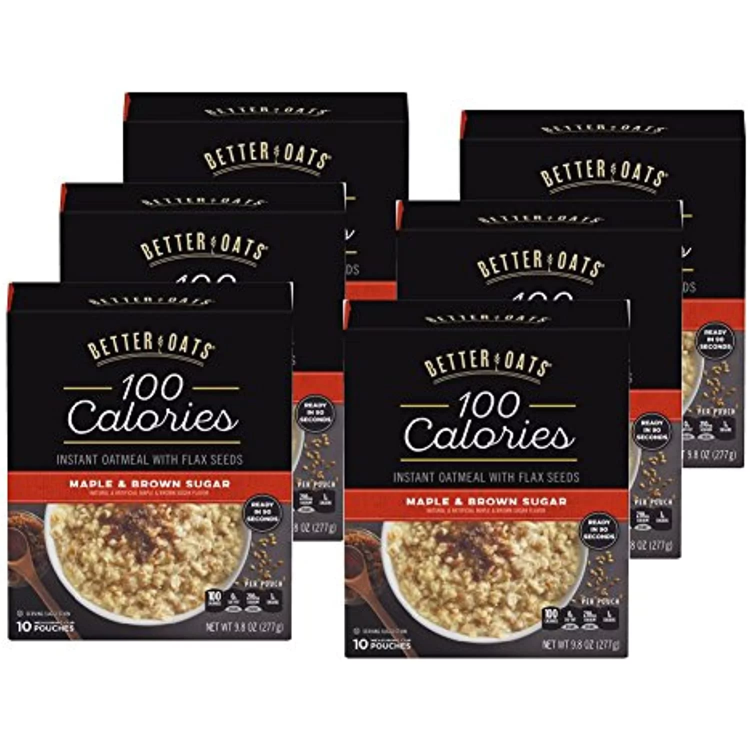 Better Oats 100 Calories Maple & Brown Sugar Instant Oatmeal With Flax Seeds, 9.8 Ounce (Pack Of 6)