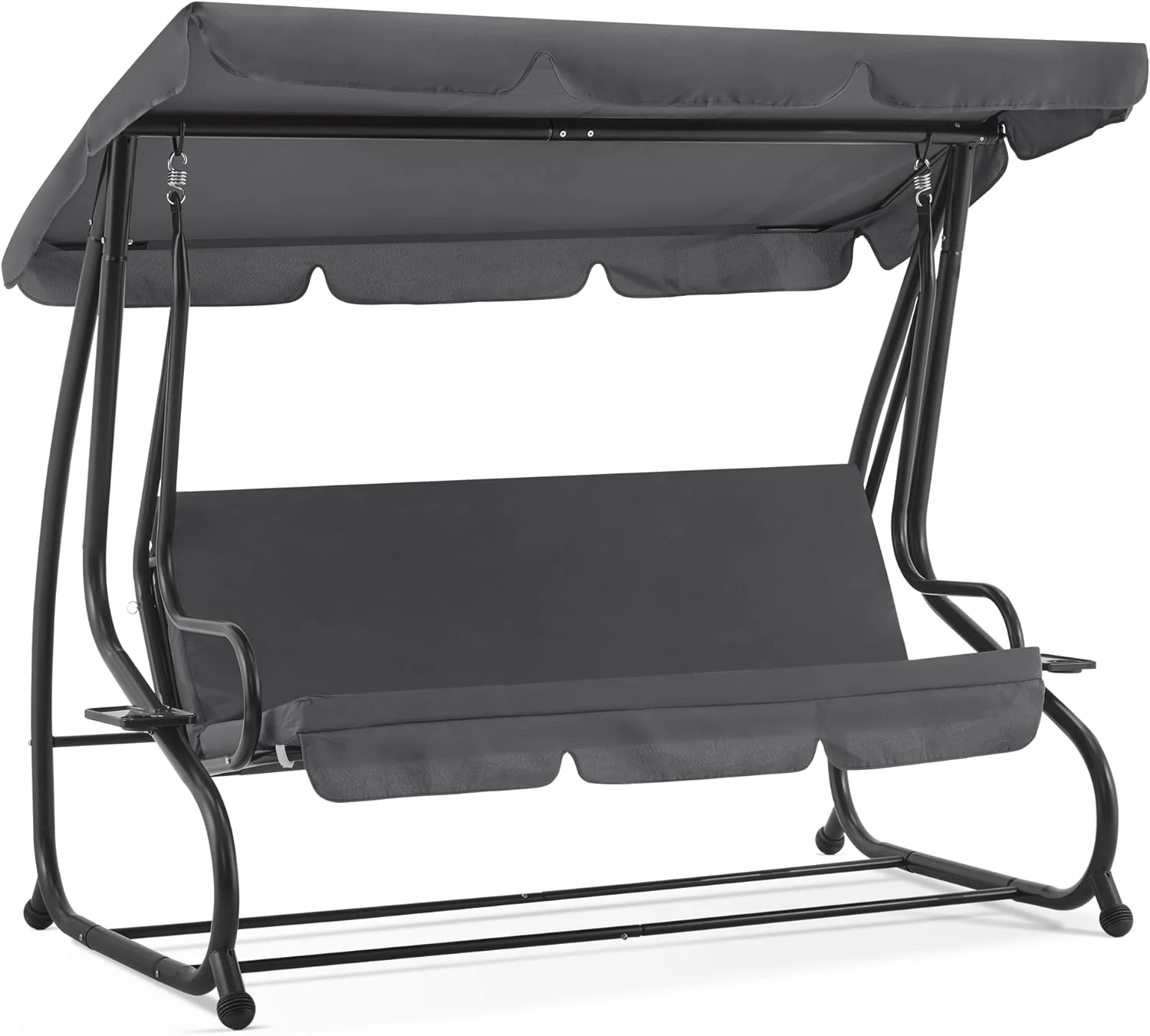 3 Seat Patio Swing Chair, Outdoor Swing with Adjustable Canopy, Weather Resistant Steel Frame, Porch Swing Sets for Backyard, Poolside, Balcony, 4090 (Dark Grey)