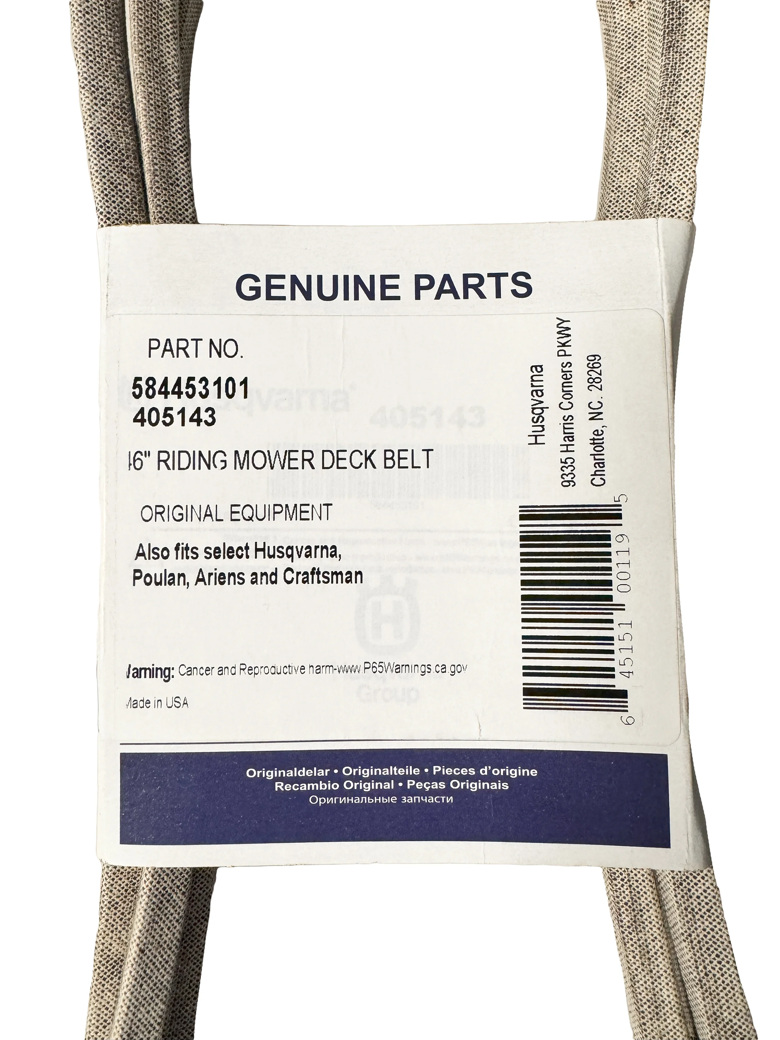 Husqvarna 46'' Deck Belt 584453101, 405143