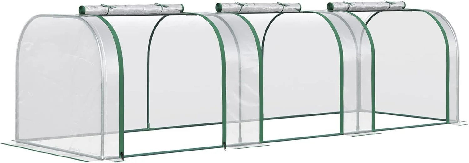 10' x 3' x 2.5' Mini Greenhouse, Portable Tunnel Green House with Roll-Up Zippered Doors, UV Waterproof Cover, Steel Frame, Clear