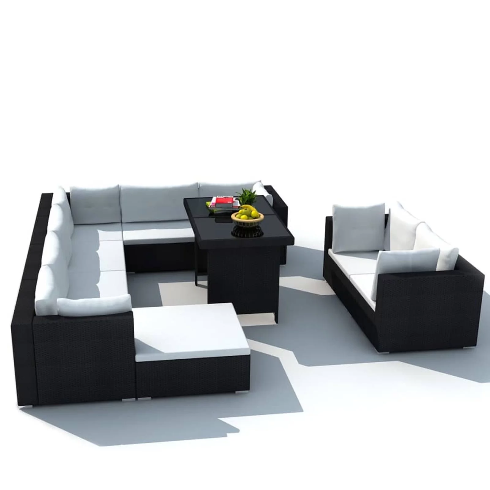ametoys 10 Piece Patio Set with Cushions Poly Rattan Black