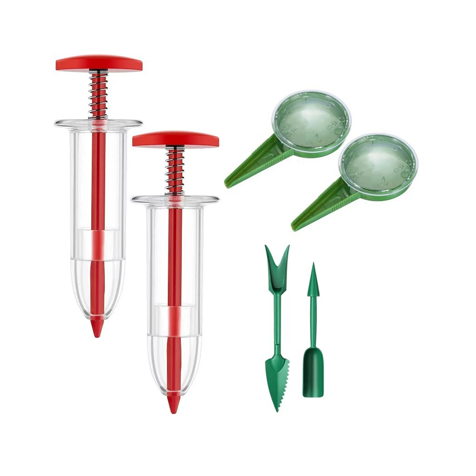 Manual Seeder Dispenser with Transplanting Tools, Garden Seeder Planter Sower, Garden Seedling Tool Red and Green