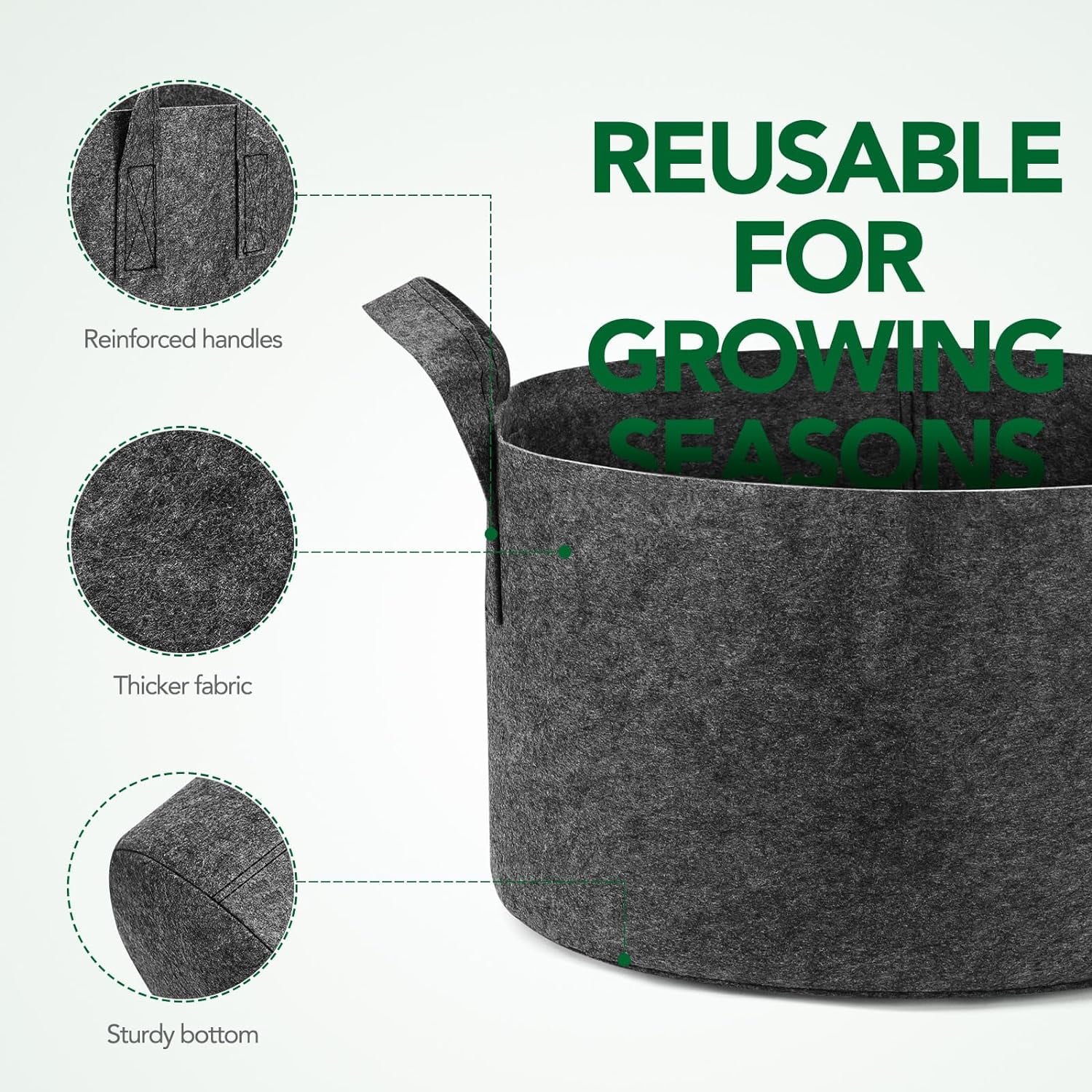 12-Pack 15 Gallon Heavy Duty Aeration Fabric Pots Thickened Nonwoven Plant Grow Bags Grey
