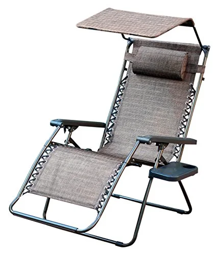 Jeco Oversized Zero Gravity Chair with with Sunshade and Drink Tray, Brown Mesh