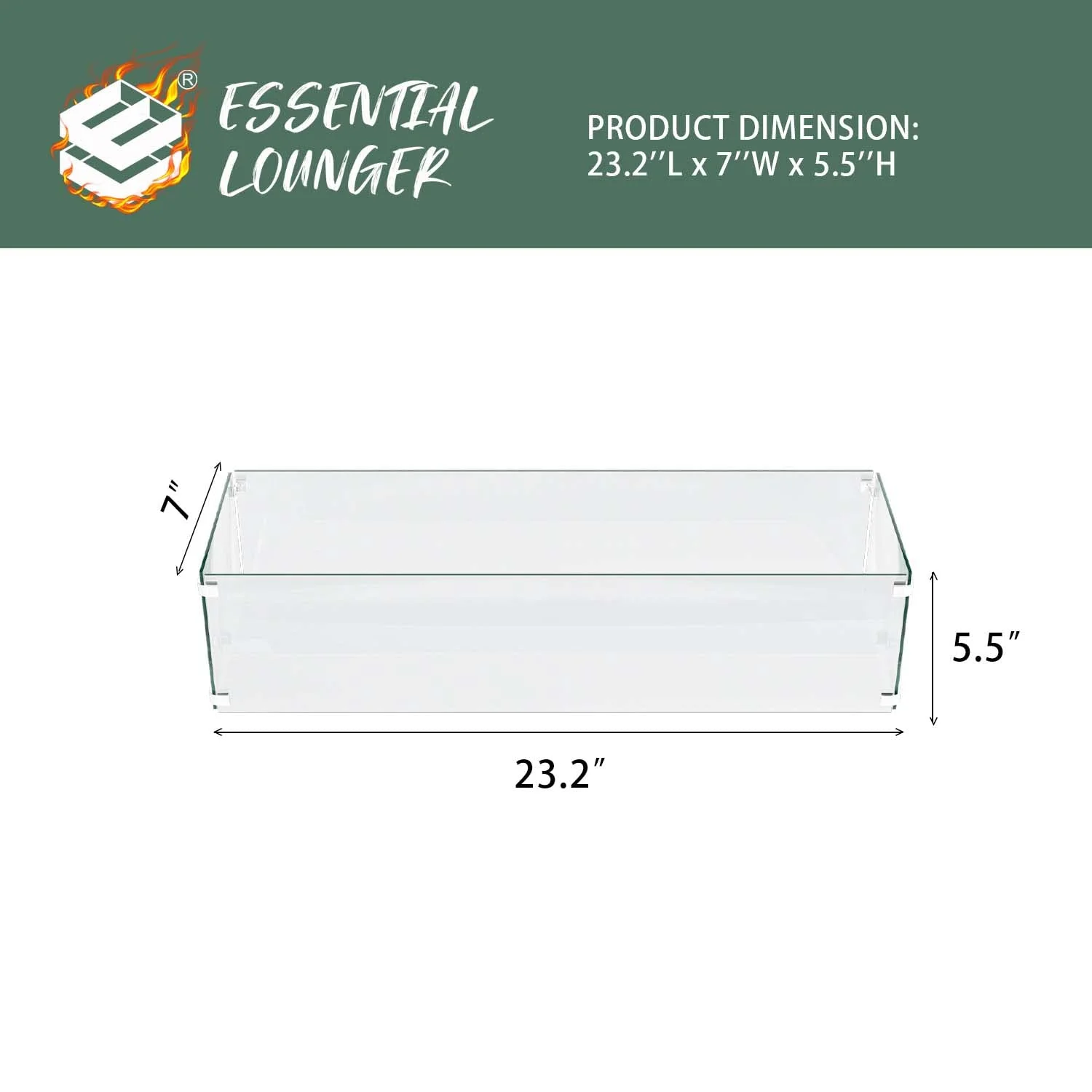 Fire Pit Wind Guard for Fire Pit Table, 23.2’L x 7’’W x 5.5’’H Rectangular Fire Pit Glass Wind Guard, Tempered Glass Flame Shield with Aluminum Corner Brackets