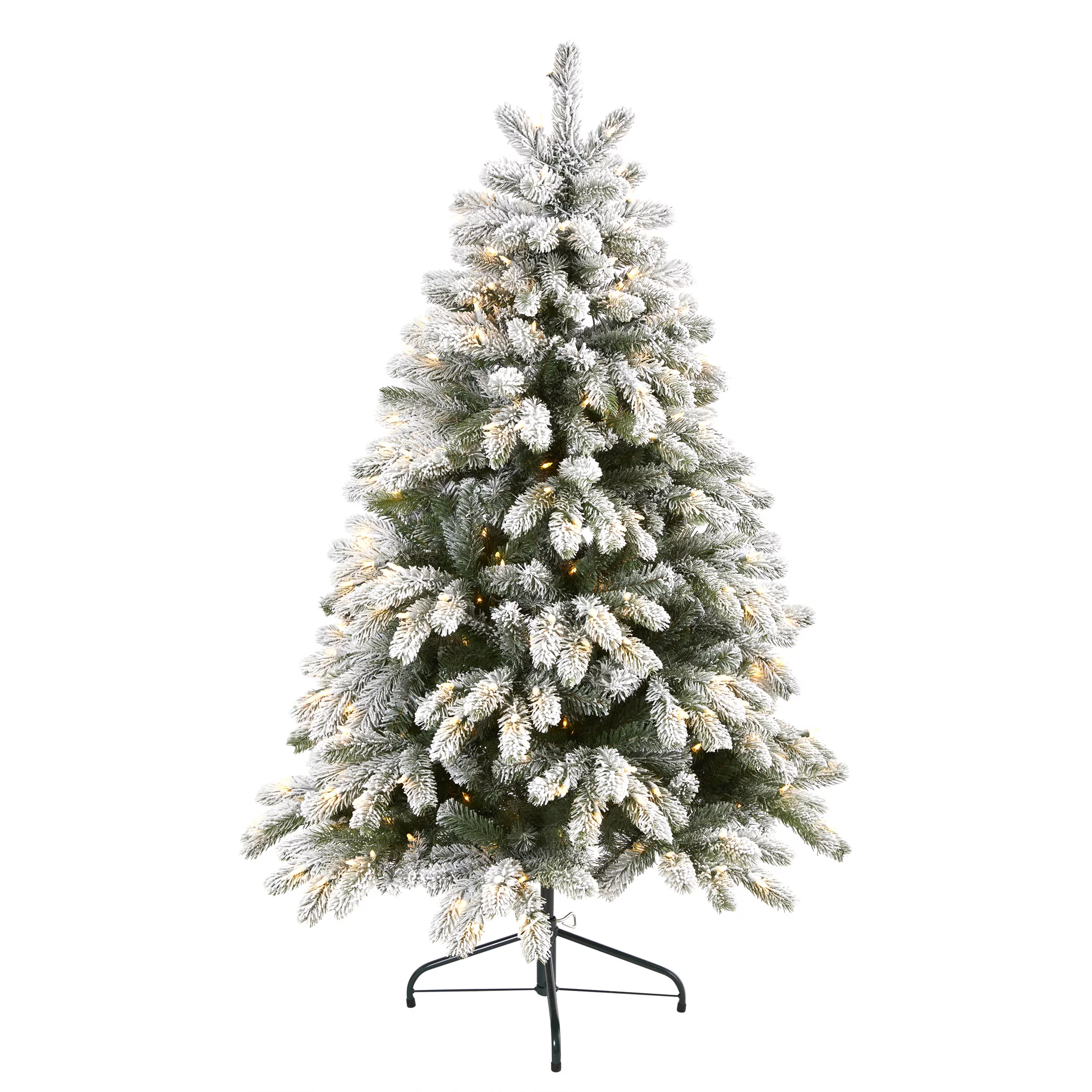 Nearly Natural Clear Prelit 300 LED Flocked Spruce Artificial Christmas Tree, 5'