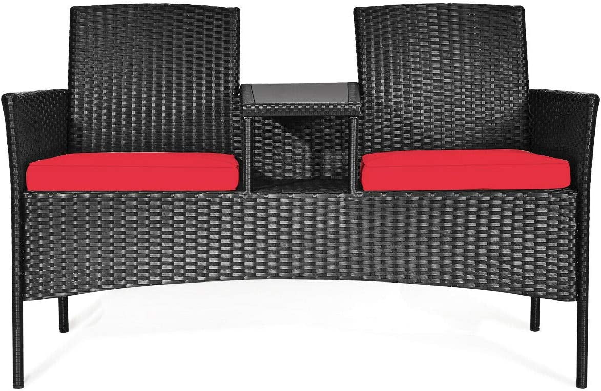 Dina Conversation Furniture Set with Table and Two Removable Cushions Rattan Wicker Chairs and Table Set for Patio Garden  Baloney and Lawn Outdoor Porch Furniture Sets Loveseat (Black+Be