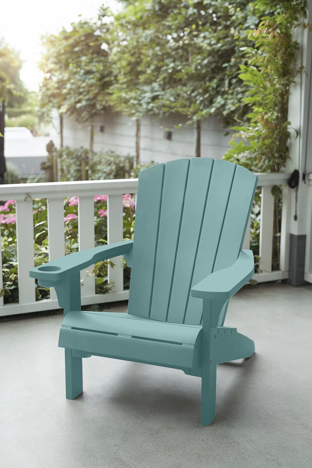 Keter Alpine Adirondack Resin Outdoor Furniture Chairs with Cup Holder Perfect for Patio Seating, Teal
