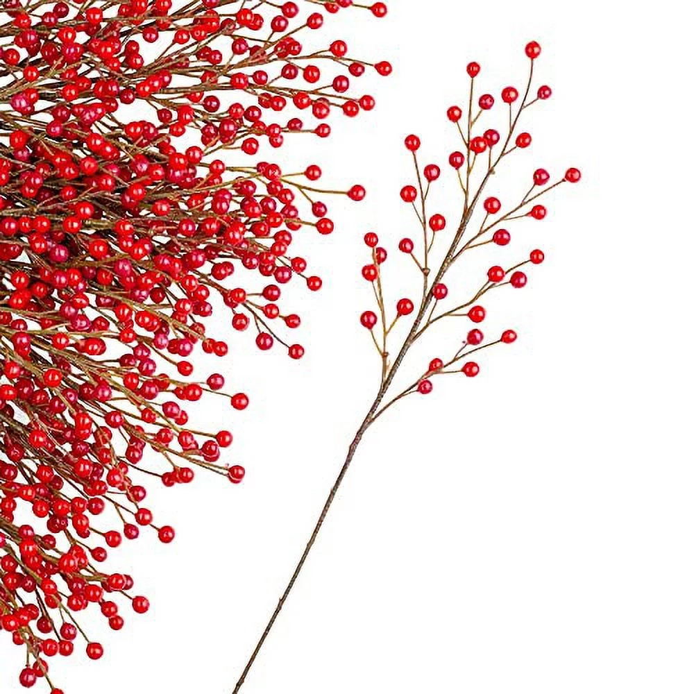 12 Artificial Rich Christmas Red Weatherproof Berry Stem Branches - Waterproof Berries For Indoor And Outdoor Wreaths, Flower Arrangements, Porch Pots, & Christmas Decorations