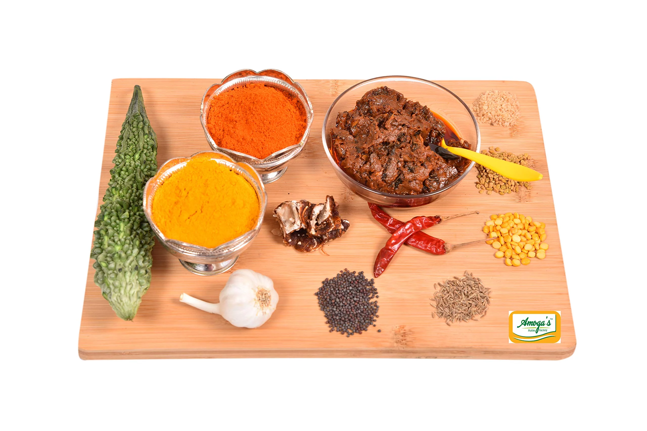 Amoga'S Pickles Factory Andhra Authentic Bitter Gourd Pickle /Karela Ka Achaar/Kakarakaya Nilava Pachadi 100% Natural Handmade - 500 Gram