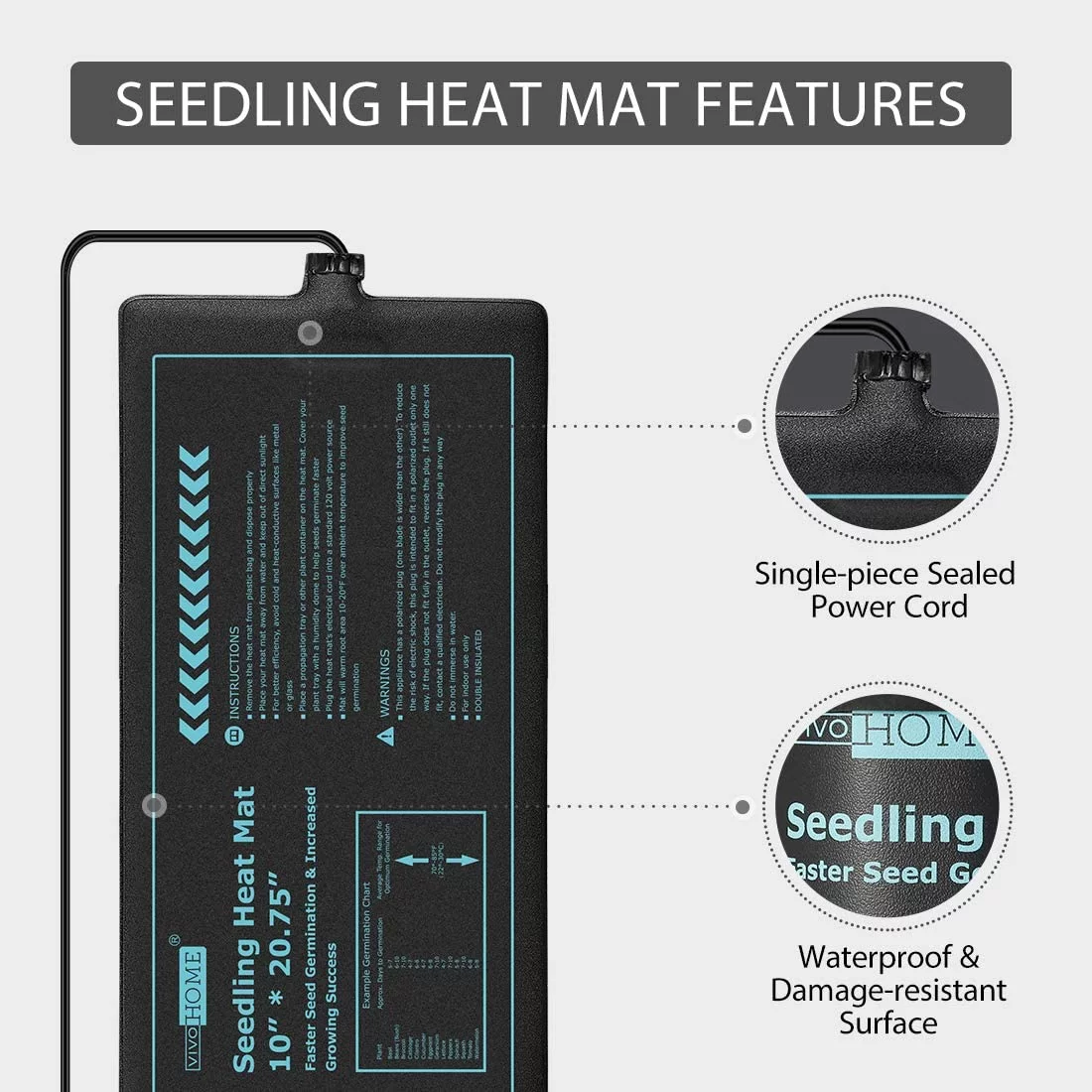 SPECSTAR 10 Inch x 20.75 Inch Waterproof Seedling Heat Mat and 40-108°F Digital Thermostat Controller Combo Set MET Certified