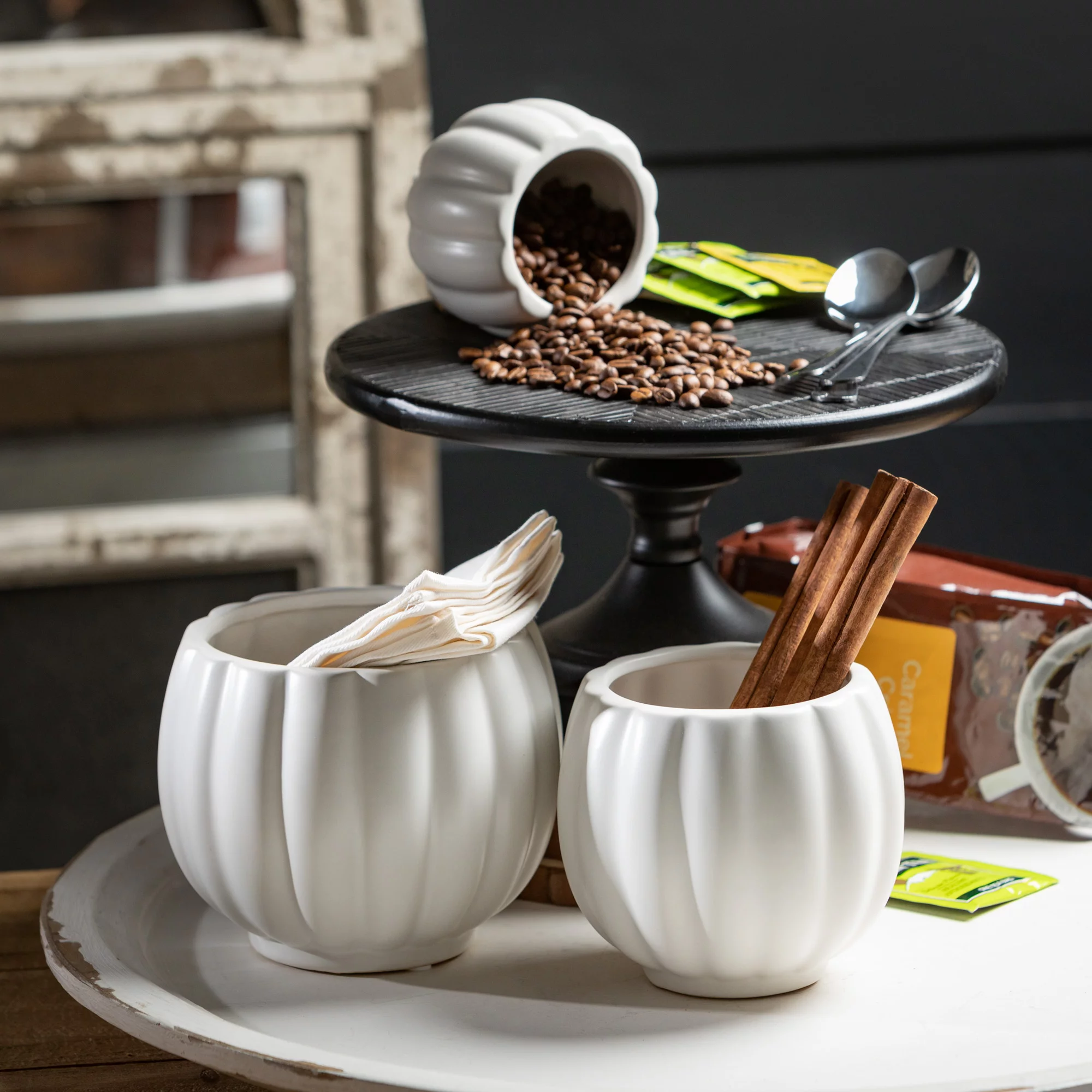 Sullivans White Ribbed Ceramic Planter Set of 3, 5.25