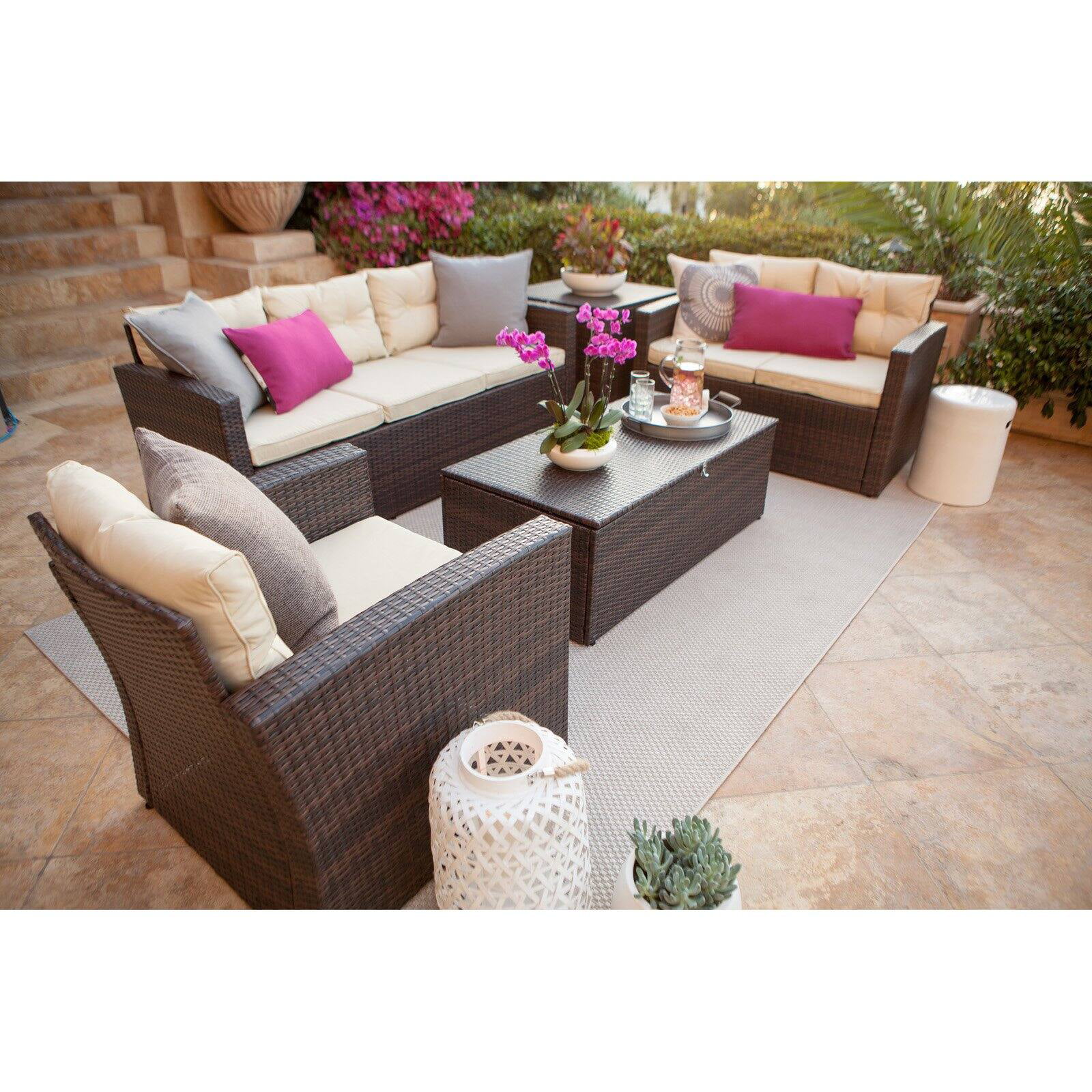 Incadozo Rio Wicker All-Weather 5 Piece Patio Conversation Set with Storage