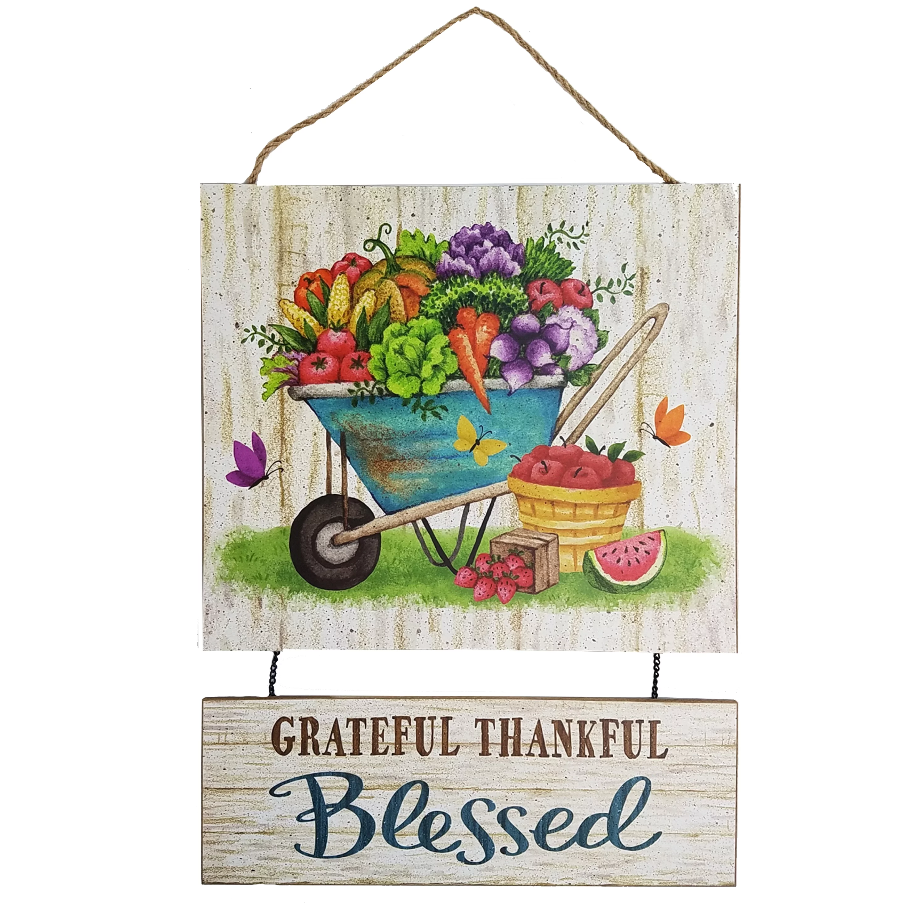 burton+BURTON Wheelbarrow Garden Scene Multi-Color Wall Hanging Decoupaged Wood Kitchen Decoration