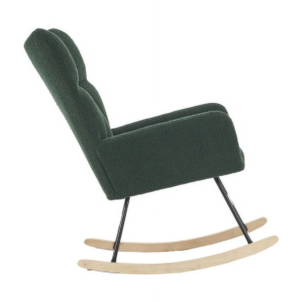 Rocking Chair Nursery, Solid Wood Legs Reading Chair withTeddy Fabric Upholstered