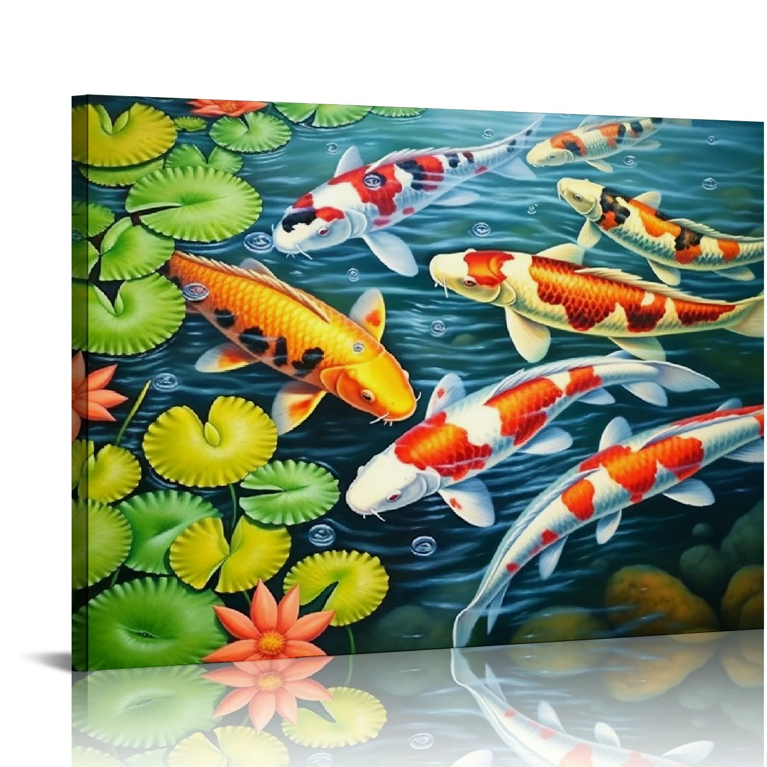 COMIO Nine Koi Fish Feng Shui Carp Lotus Pond Pictures Abstract Canvas Painting Wall Art Modern Home Decor Wall Decor