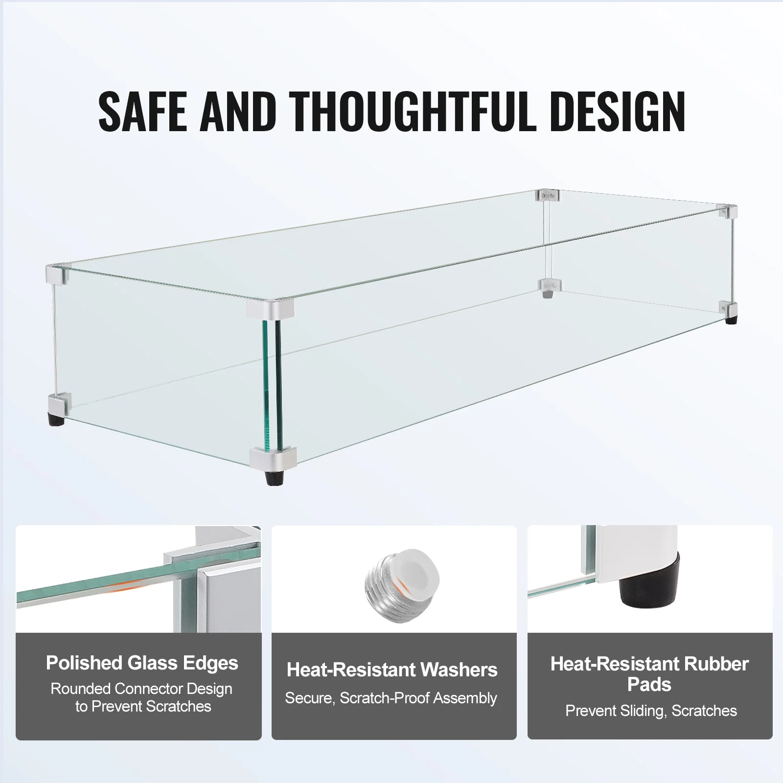 SKYSHALO Fire Pit Wind Guard - Made of Tempered Glass Flame Shield, Measuring 31