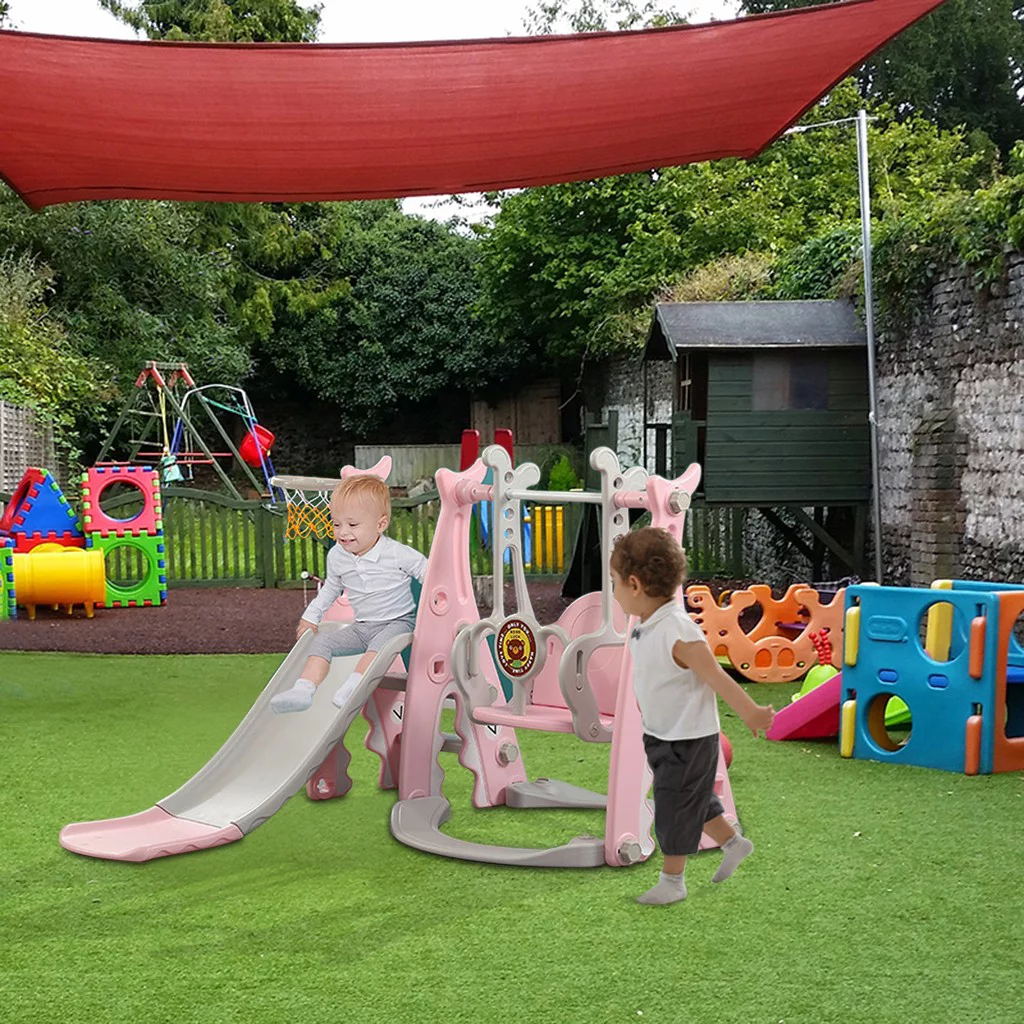 Toyfunny Toddler Climber And Swing Set, 3 in 1 Climber Sliding Playset w/Basketball Hoop