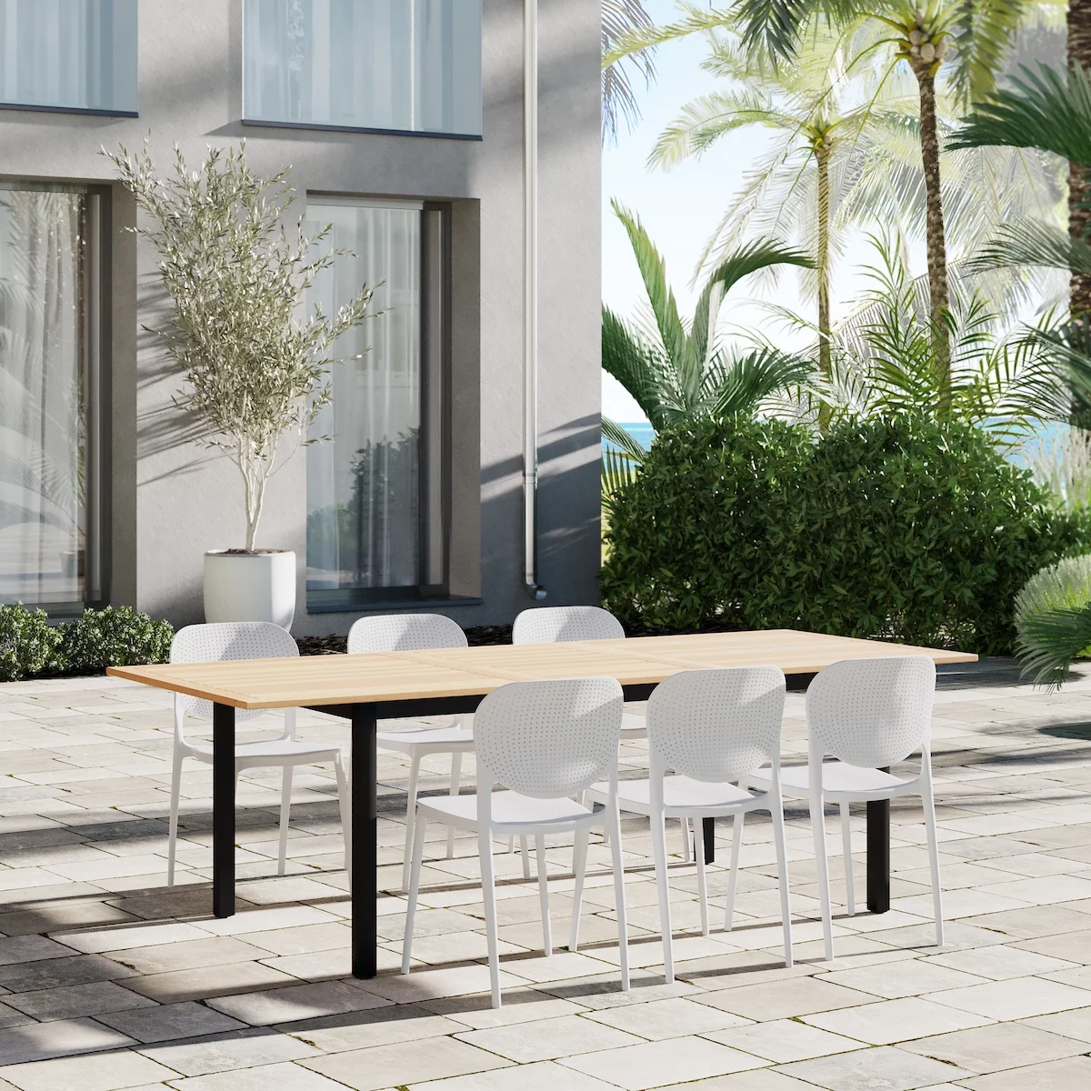 Amazonia Houston 7- Piece Eucalyptus Wood Outdoor Dining Set White