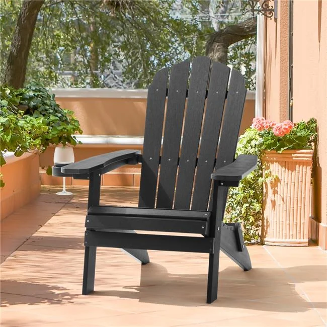 SANLUCE  Black Outdoor Plastic Folding Adirondack Chair Patio Fire Pit Chair for Outside