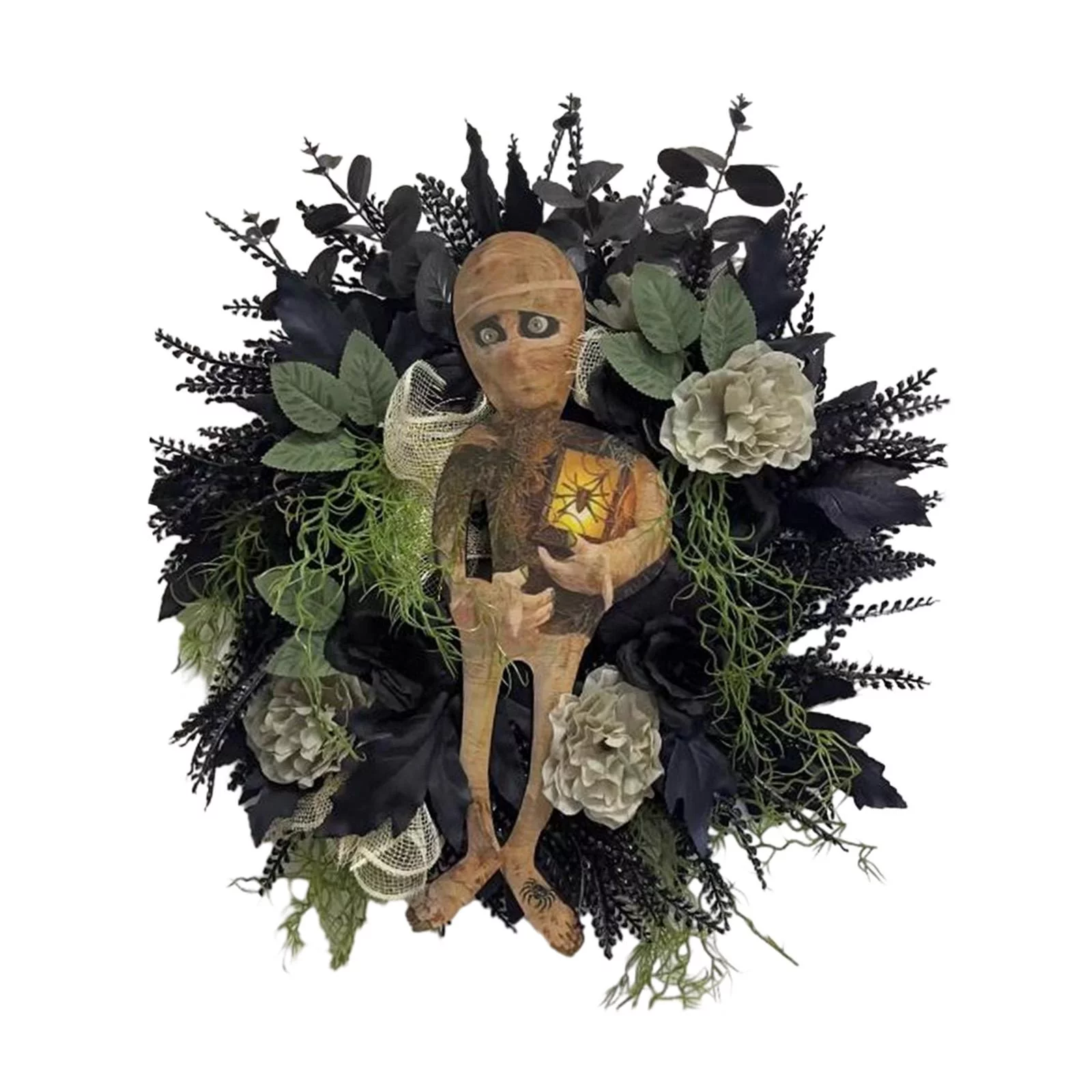 Halloween Wreath Mummy Flower Wreath Scary Fireplace Artificial Wreaths Outdoor Front Door Wreath for Farmhouse Festivals Stage Performance