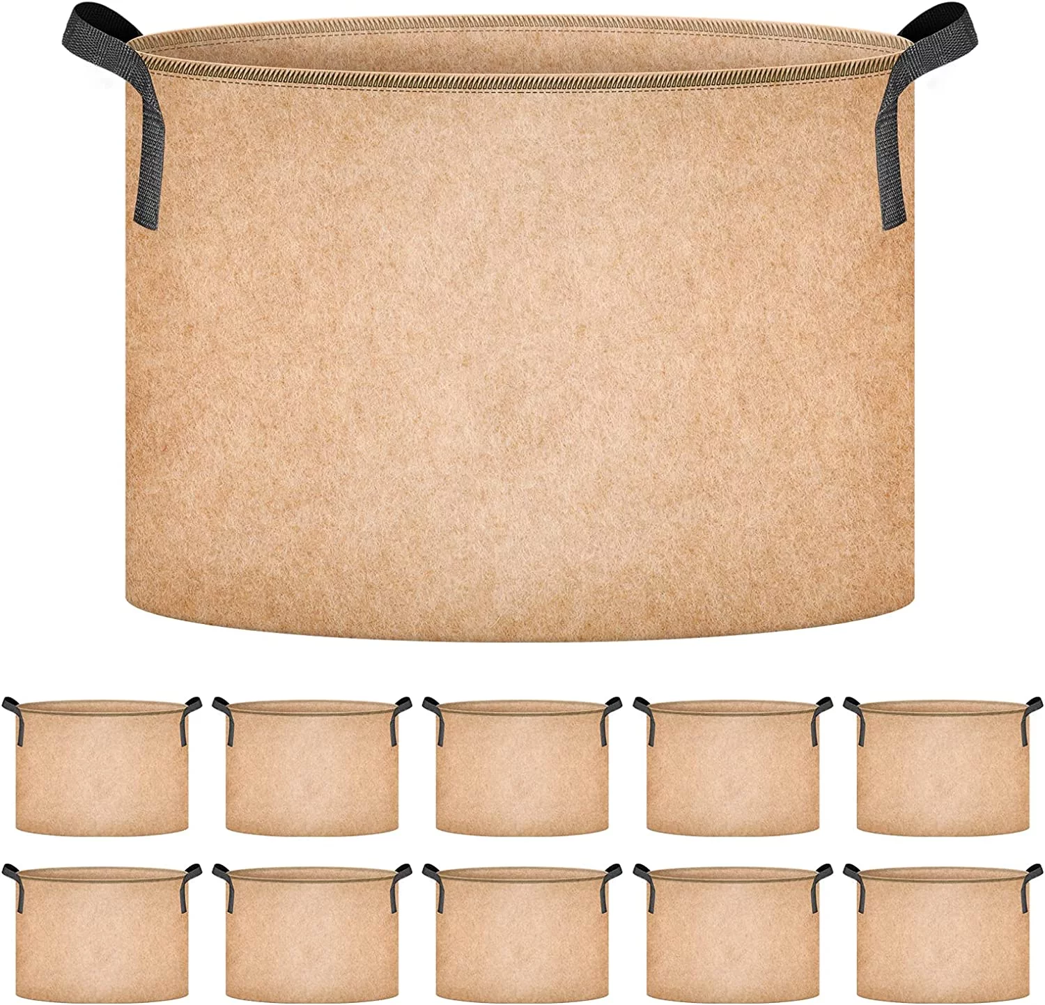 iPower Grow Bags Nonwoven Fabric Pots Aeration Container with Strap Handles for Garden, 10-Pack Tan, 20 Gallon