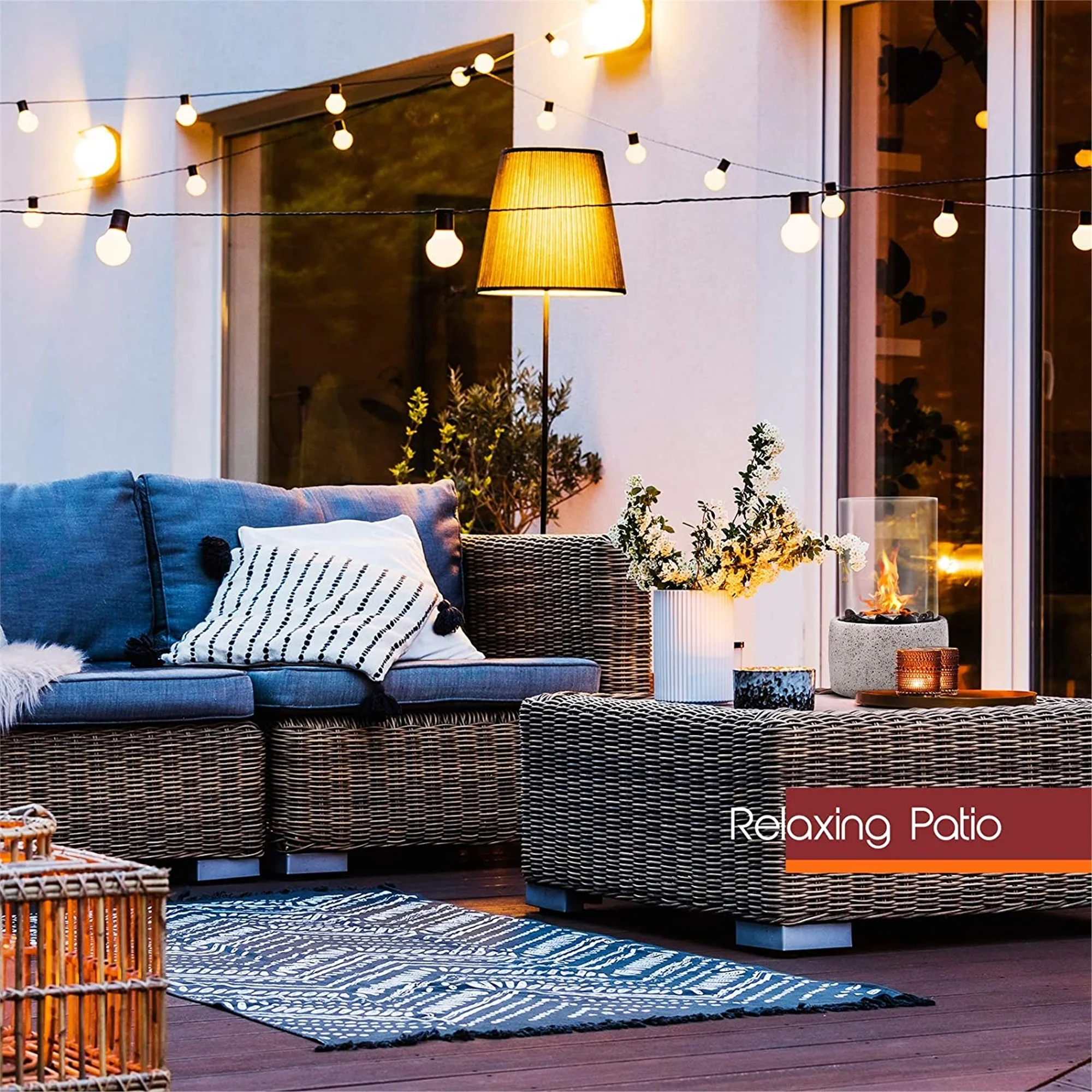 Tabletop Fire Pit, Tabletop Fireplace with Glass Stone, Concrete Material and Windproof Glass Cover,