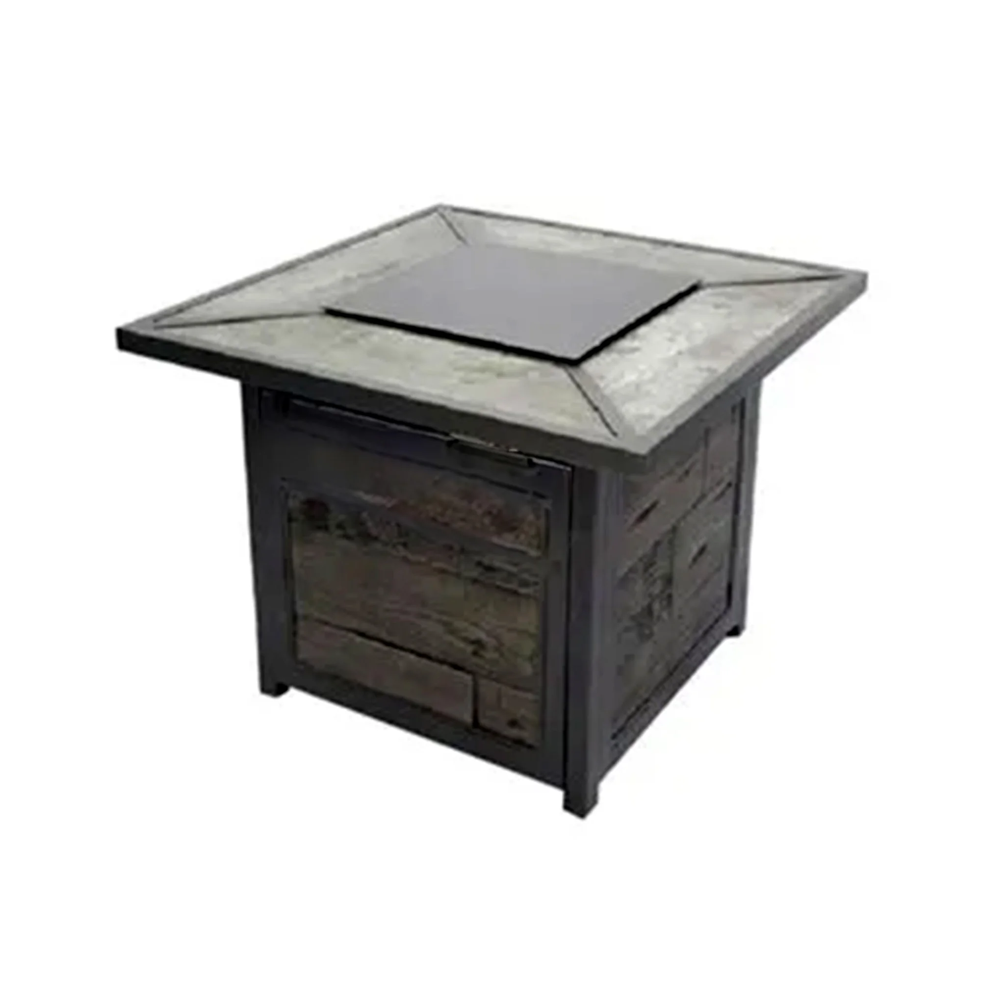 Patio Master Evanston Gas Fire Pit with Steel Cover and Faux Wood Tile Top