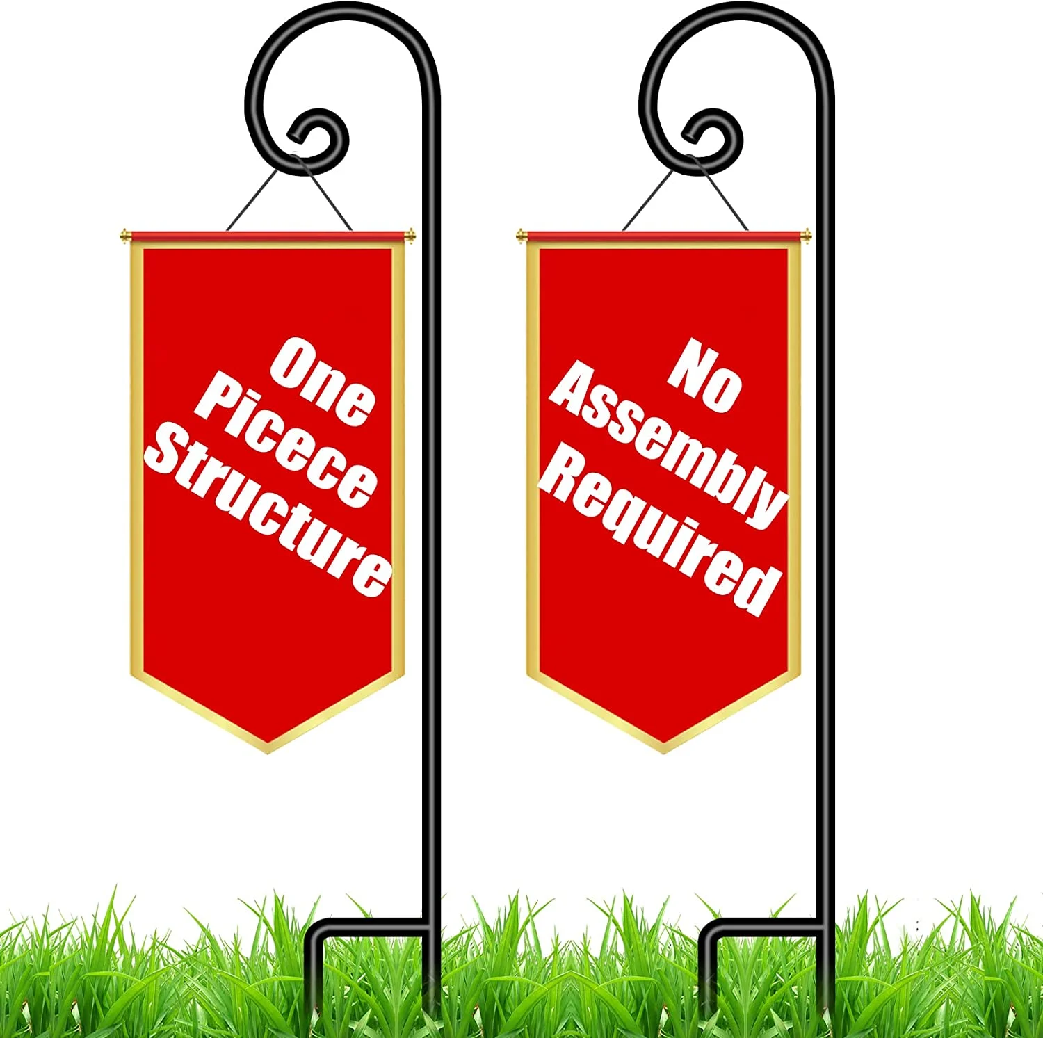 2 Pack Shepherd Hook 65 inch Tall One Piece Structure No Assembly Required 1/2 inch Solid Metal Heavy Duty Nonhollow Shepards for Outdoor Plants Bird Feeders Pole Lanterns Garden SH651