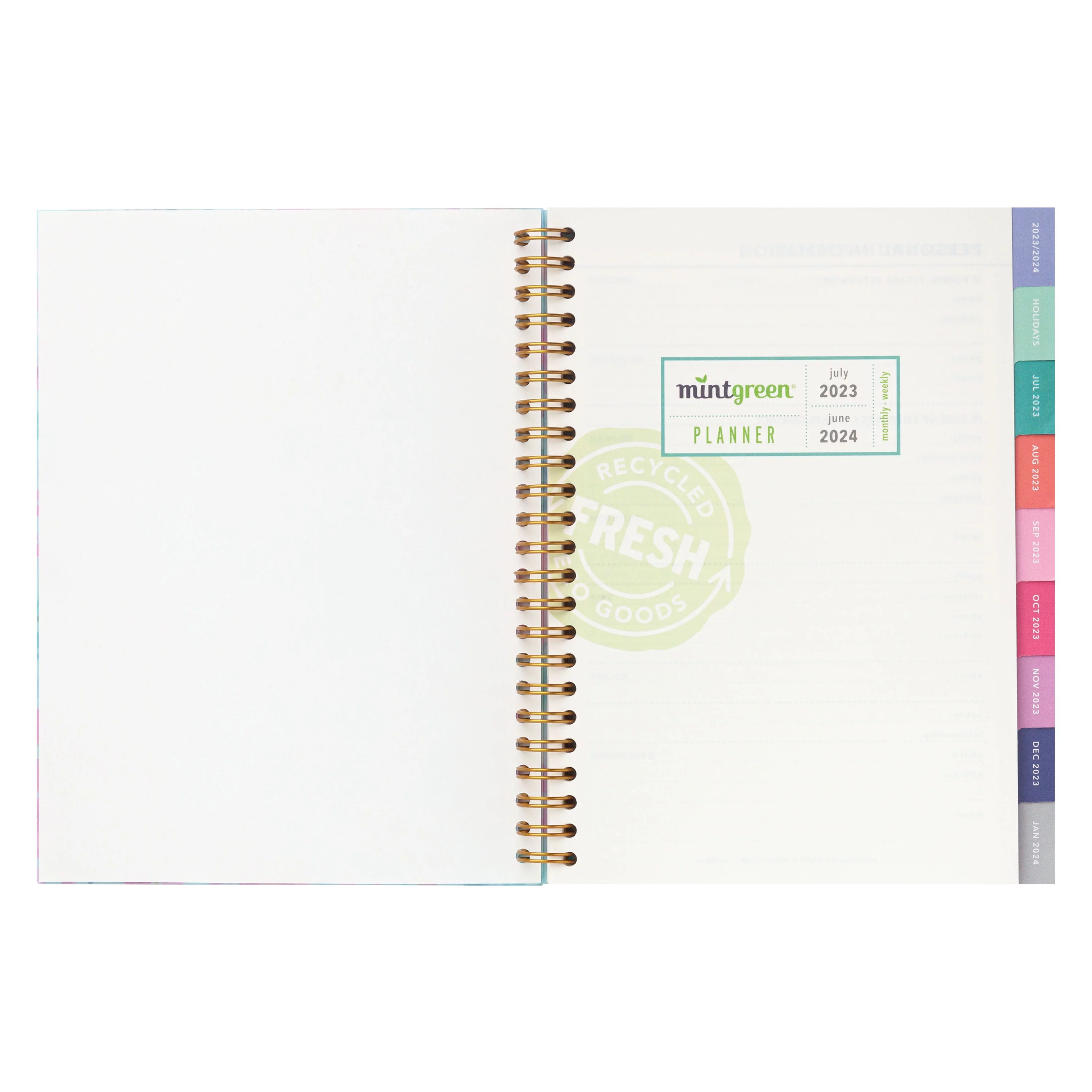 2023-2024 Mintgreen Weekly Monthly Spiral Planner, 6 x 8, Mint Ditsy