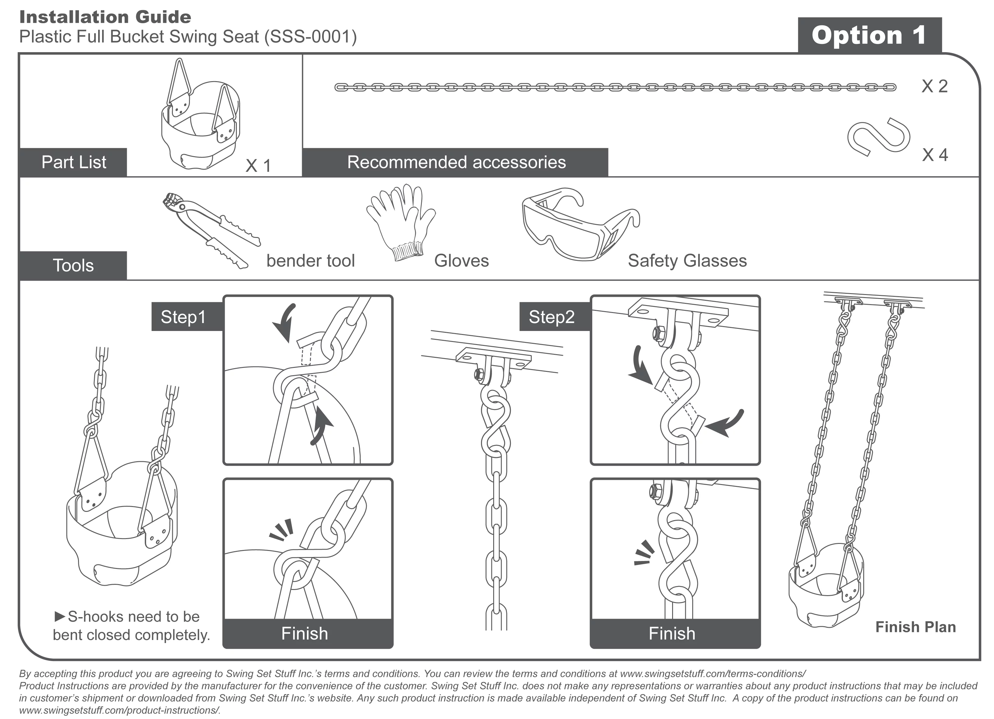 Swing Set Stuff Inc. Highback Full Bucket with 5.5 Ft. Uncoated Chains (Yellow)