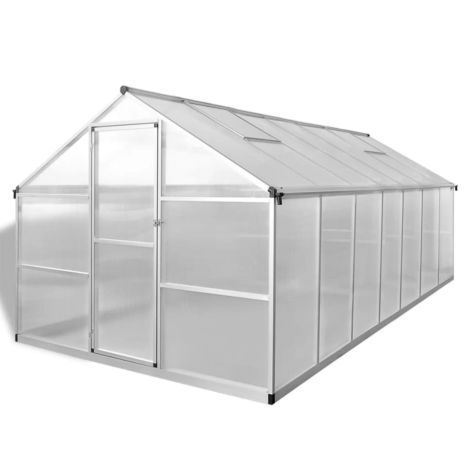 moobody Walk-in Greenhouse with Roof Vents Polycarbonate Panels Gardening  Herbs Flowers Vegetable House Aluminum Frame Green for Backyard, Deck, Lawn 165.7 x 98.4 x 76.8 Inches (L x W x H)