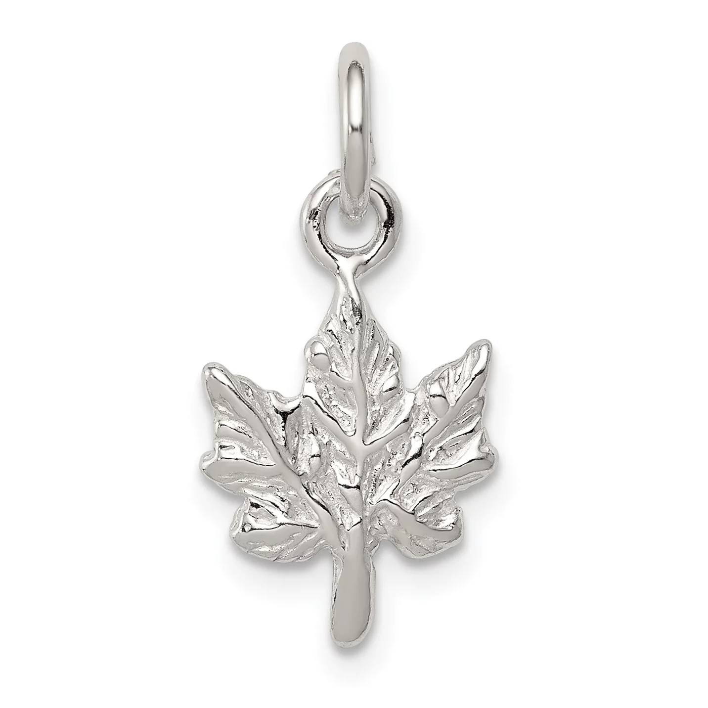 Carat in Karats Sterling Silver Polished Finish Maple Leaf Charm Pendant (17mm x 11mm) With Sterling Silver Rope Chain Necklace 18''