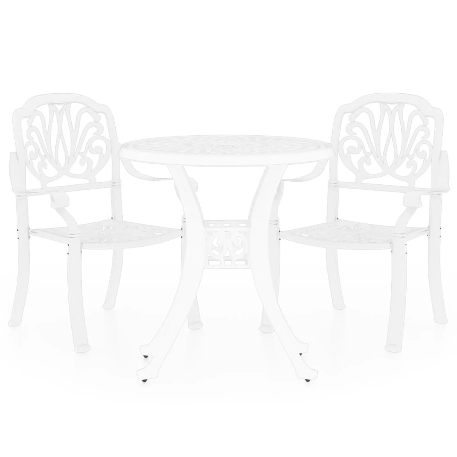 Dcenta 3 Piece Bistro Set, Cast Aluminum 30.7 Inch Diameter Coffee Table with Umbrella Hole and 2 Armchair,  Dining Set for Bar, Patio, Balcony, Garden, Yard, Lawn, Terrace