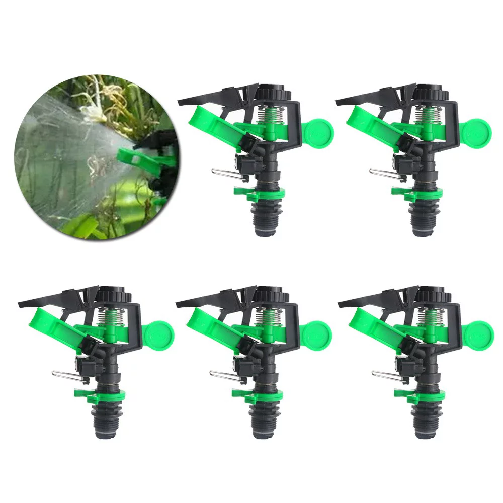 Sufanic Plastic Sprinkler Head,5Pcs ABS Impact Sprinkler Head Adjustable 0-360 Degree 34Ft-60Ft Spray Distance,Black